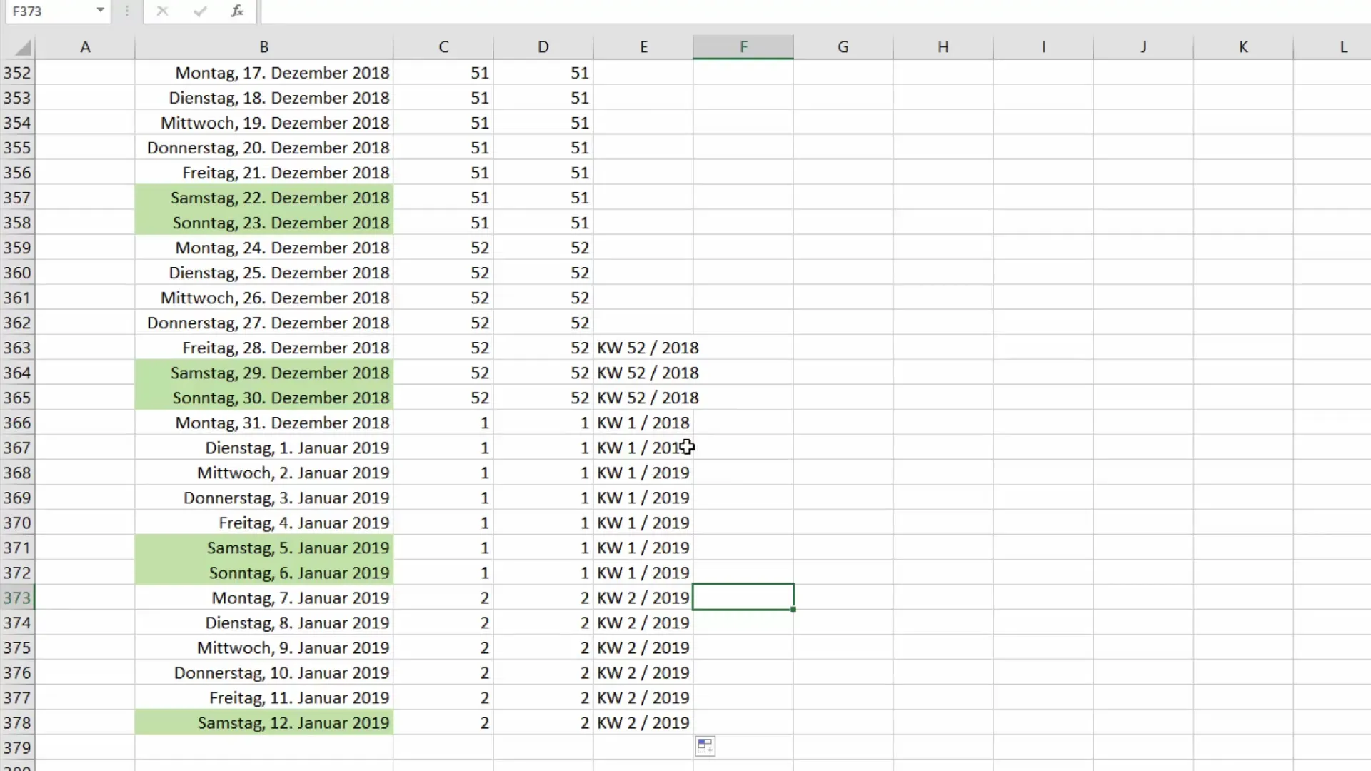 Membuat minggu kalender Excel dengan benar