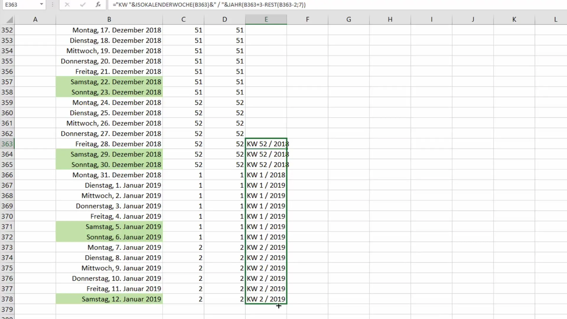 Membuat minggu-minggu kalender Excel dengan benar