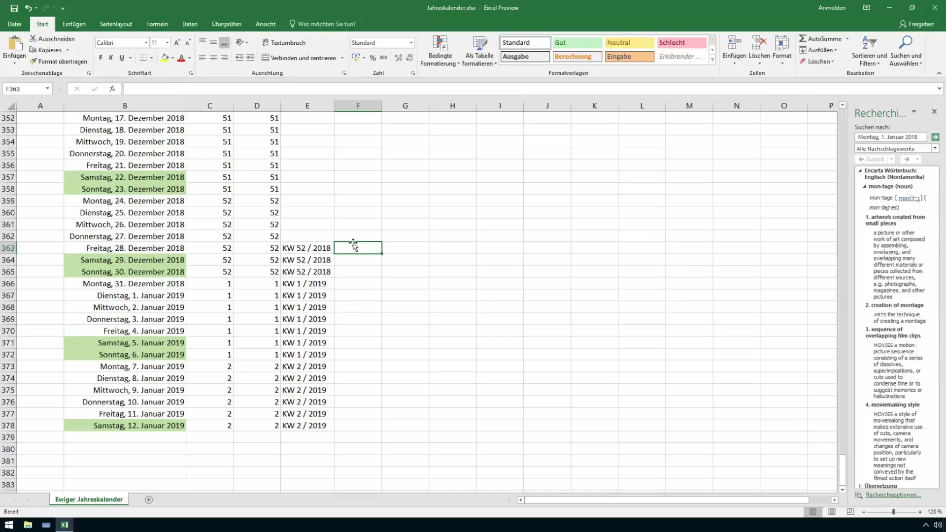 Membuat Minggu-Minggu Kalender Excel dengan Benar