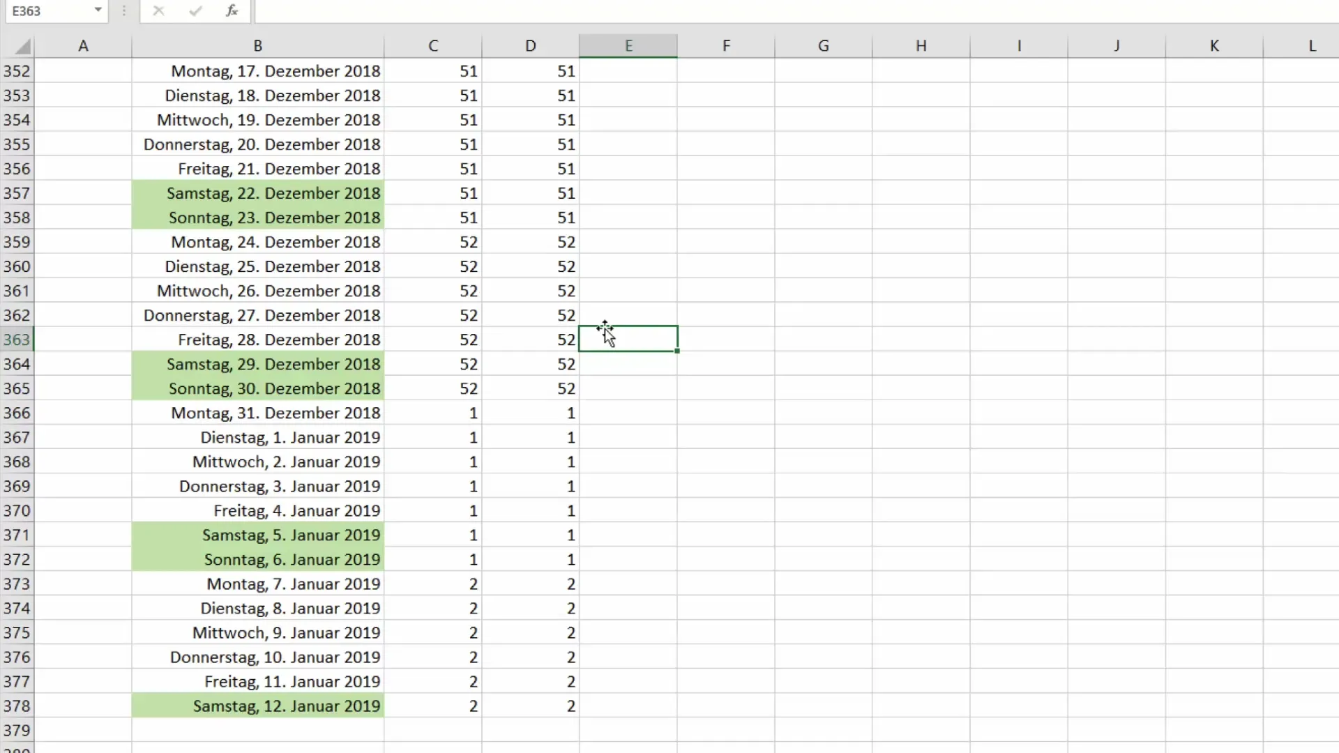 Buat minggu-minggu kalender Excel dengan benar