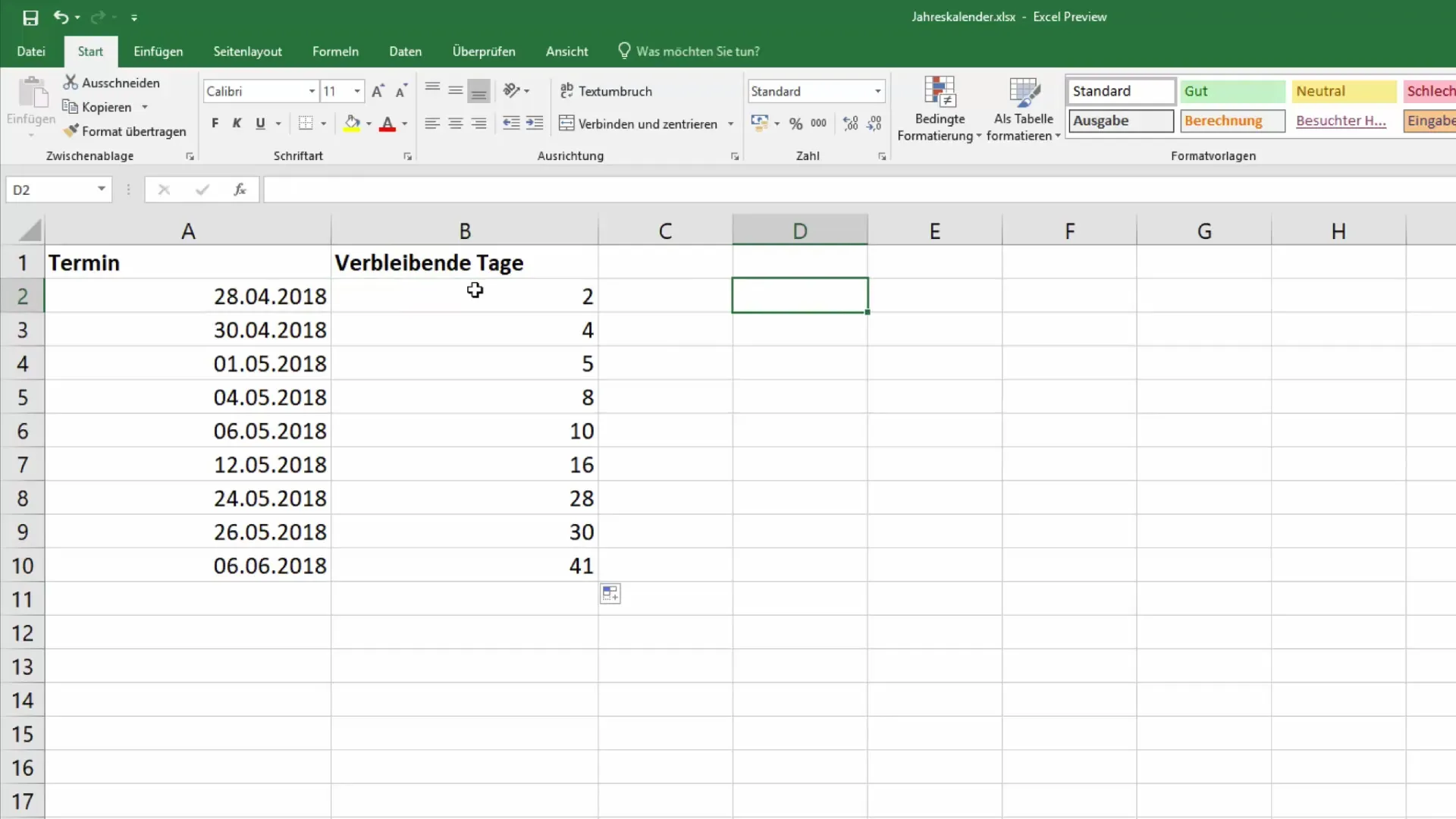 Memberi warna pada jadwal di Excel untuk meningkatkan kejelasan