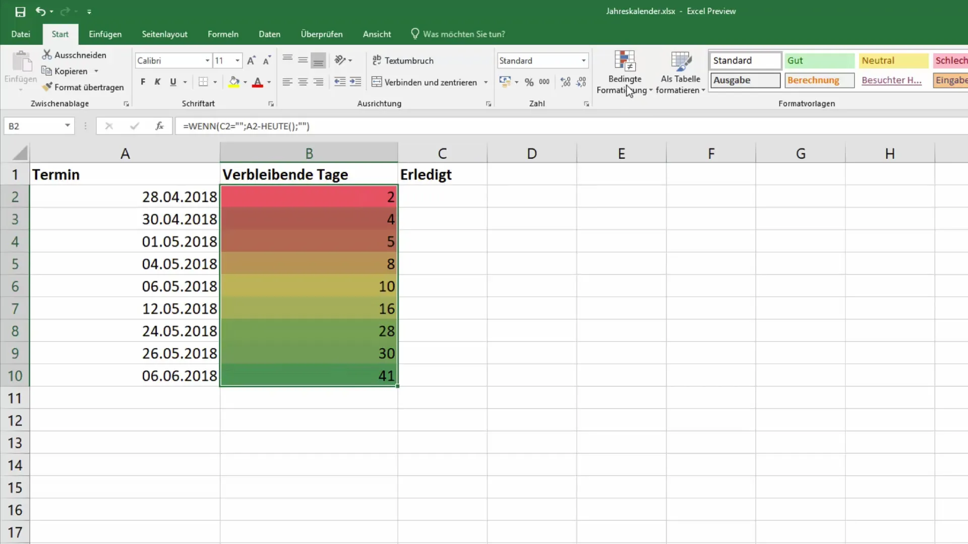 Colorier les cellules dans Excel pour plus de clarté