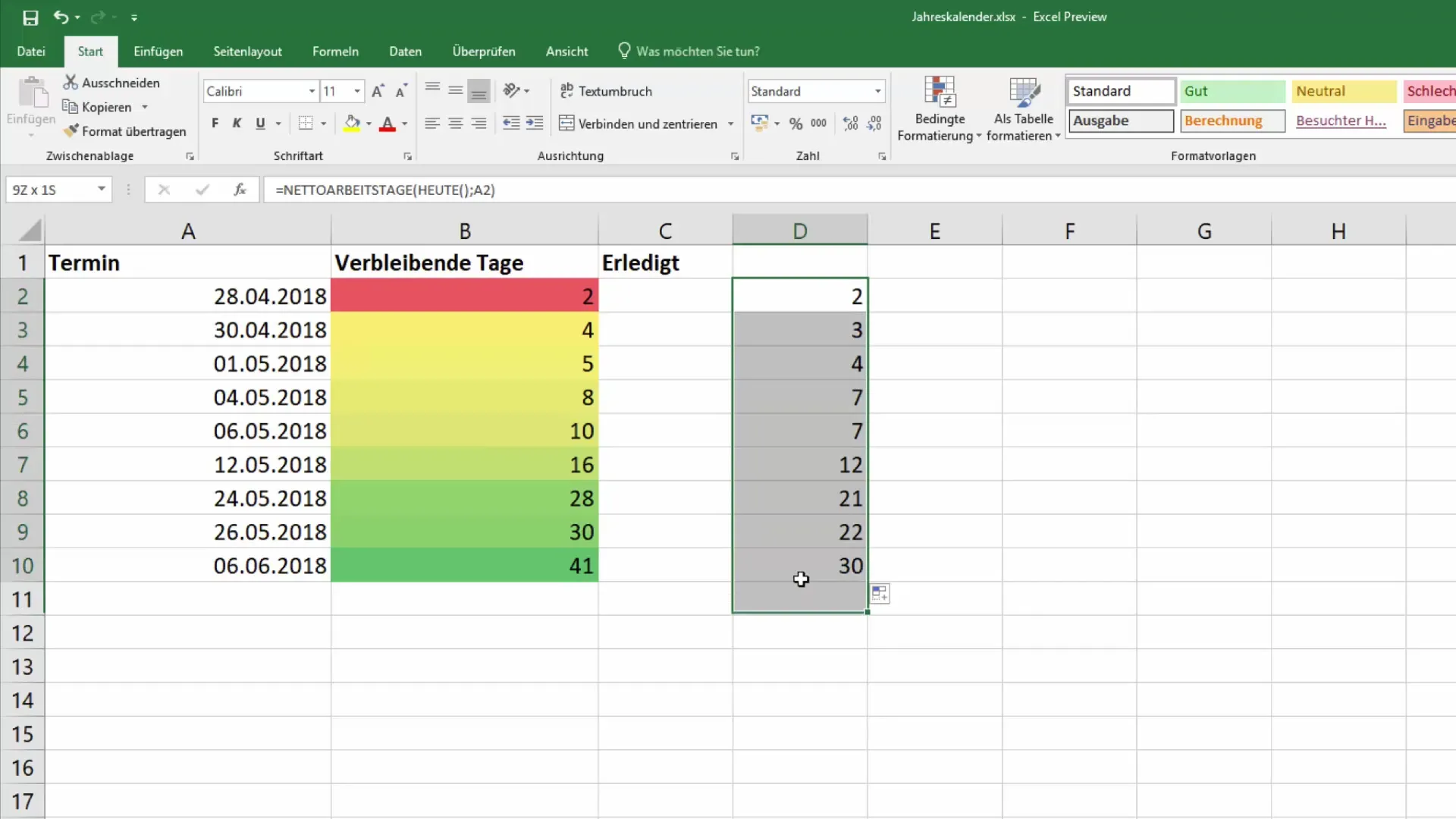 Código de cores para compromissos no Excel para maior clareza