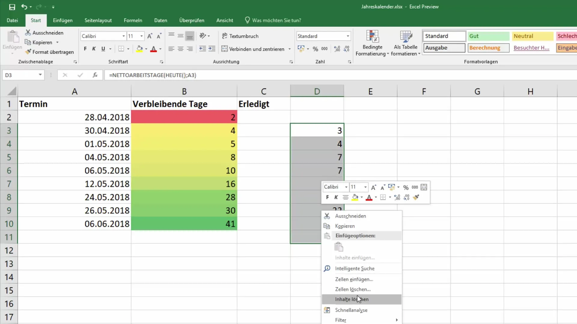 Código de cores para compromissos no Excel para maior clareza