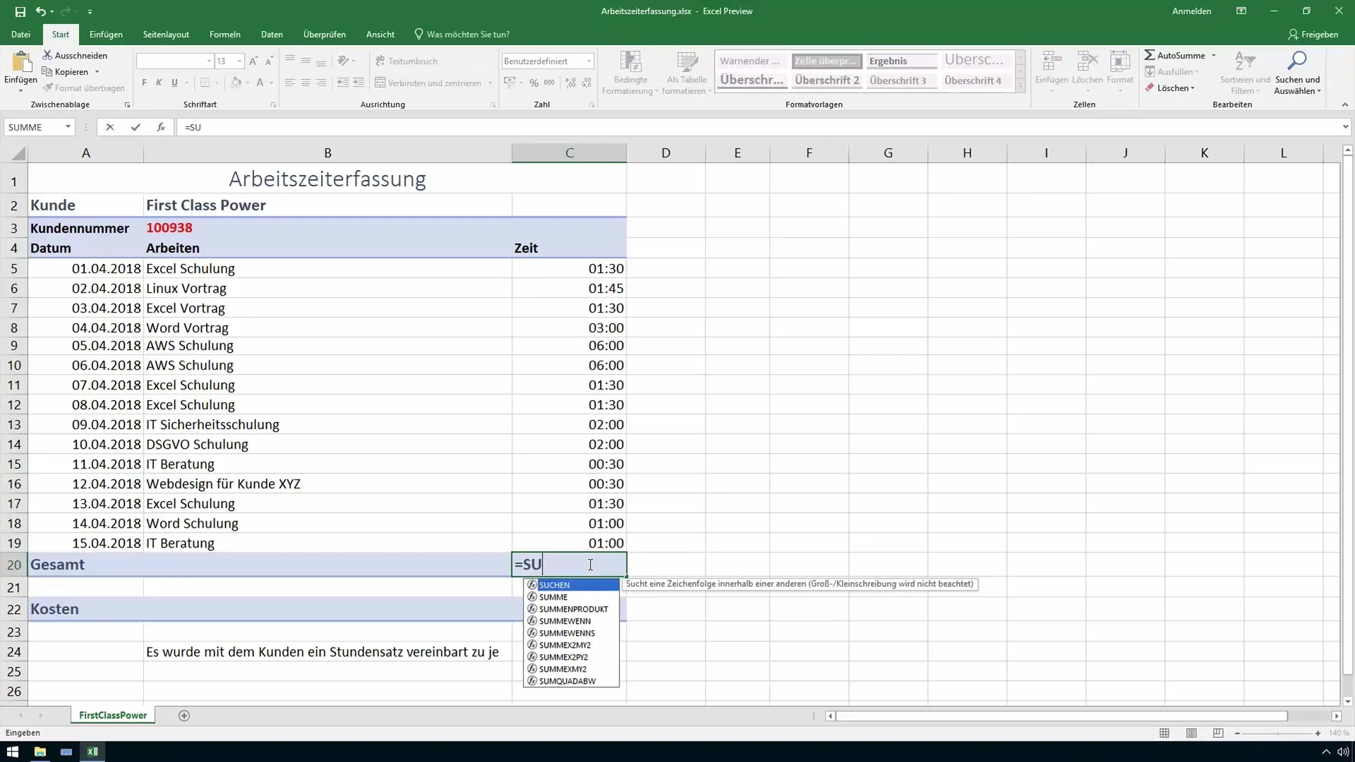 Suivi du temps de travail dans Excel - Ajouter correctement les heures