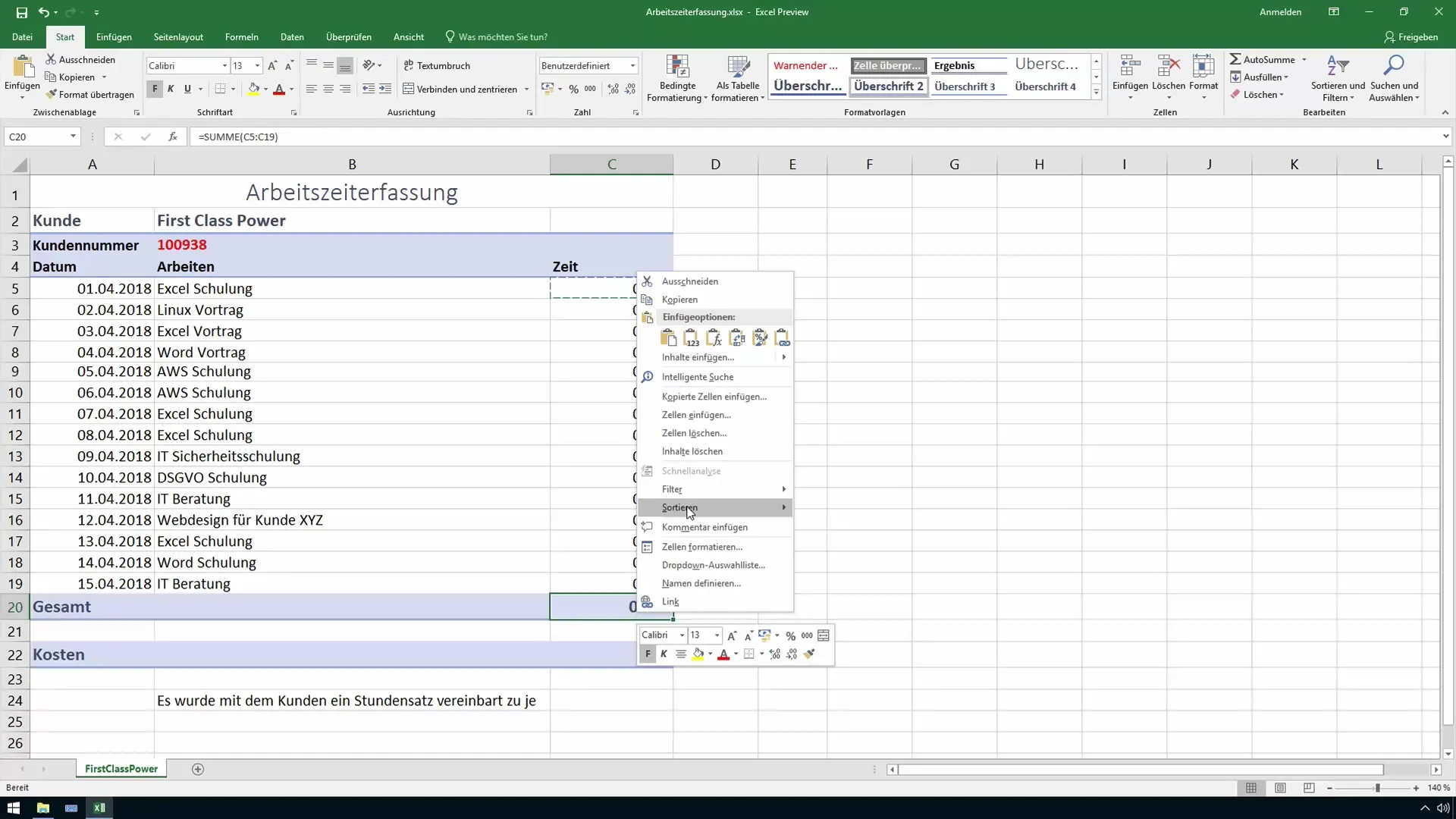 Enregistrement des horaires de travail dans Excel - Addition correcte des heures