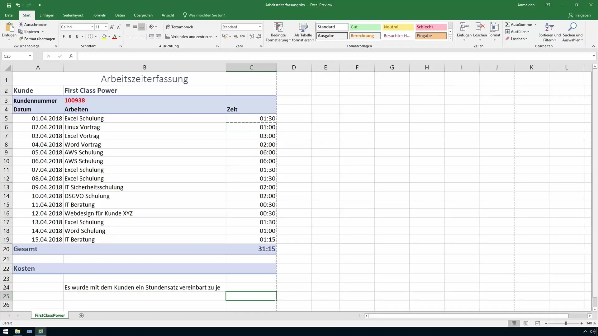 Enregistrement des heures de travail dans Excel - Additionner correctement les heures