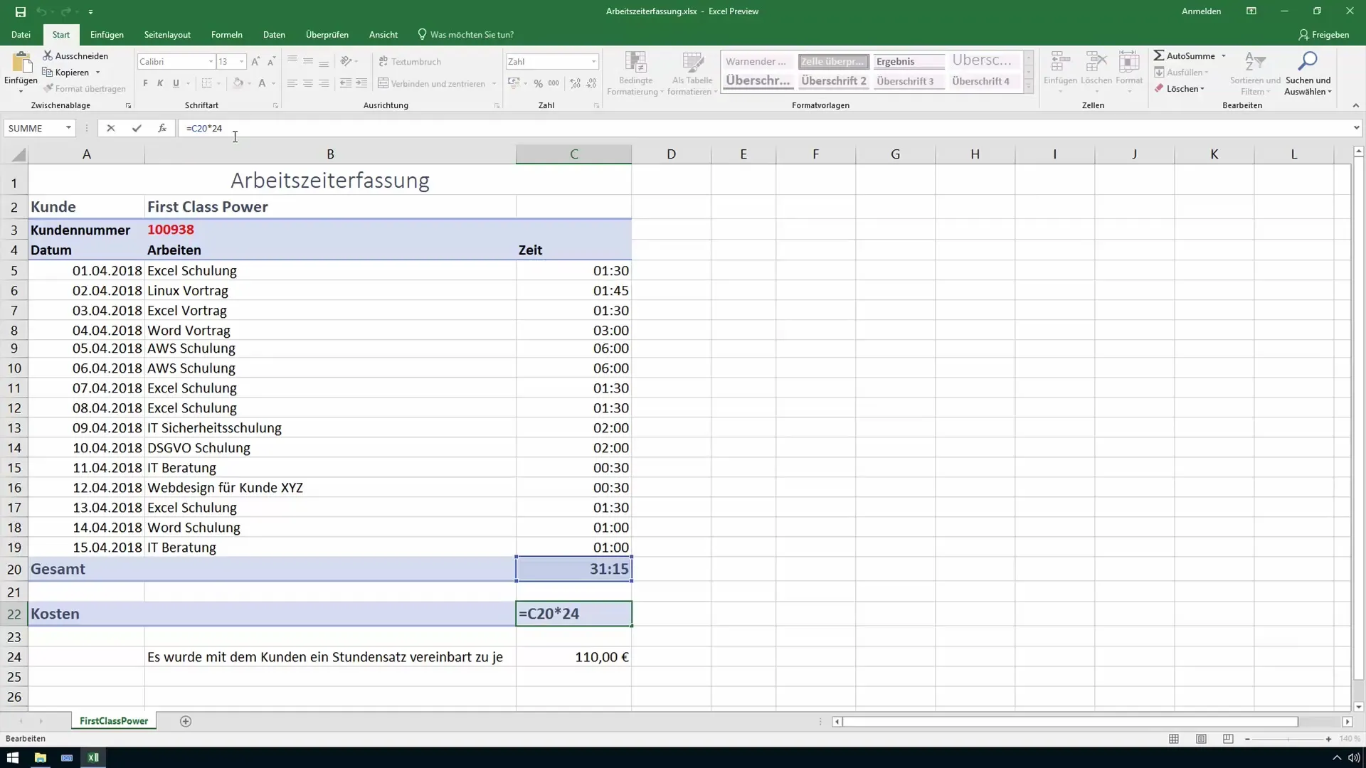 Mengubah dan menghitung waktu dengan aman di Excel