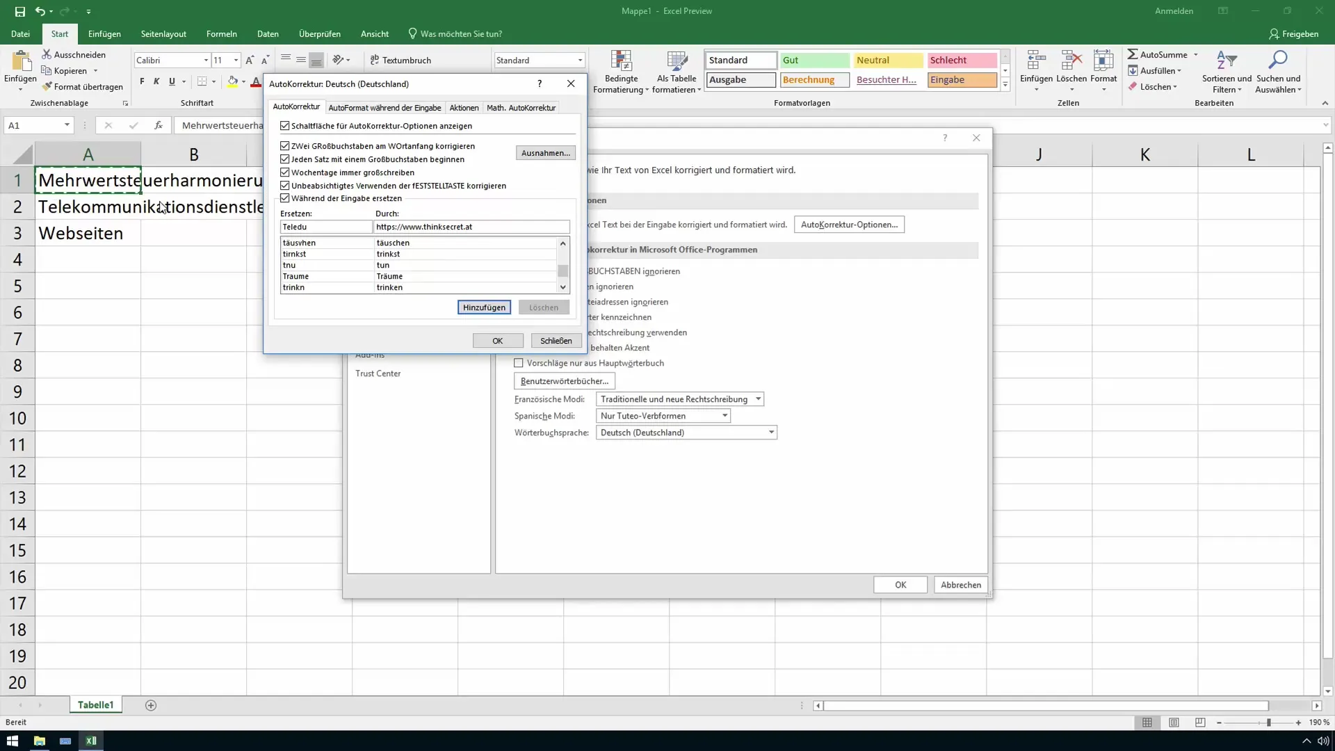 Pemanfaatan efisien dari fitur otokoreksi di Excel