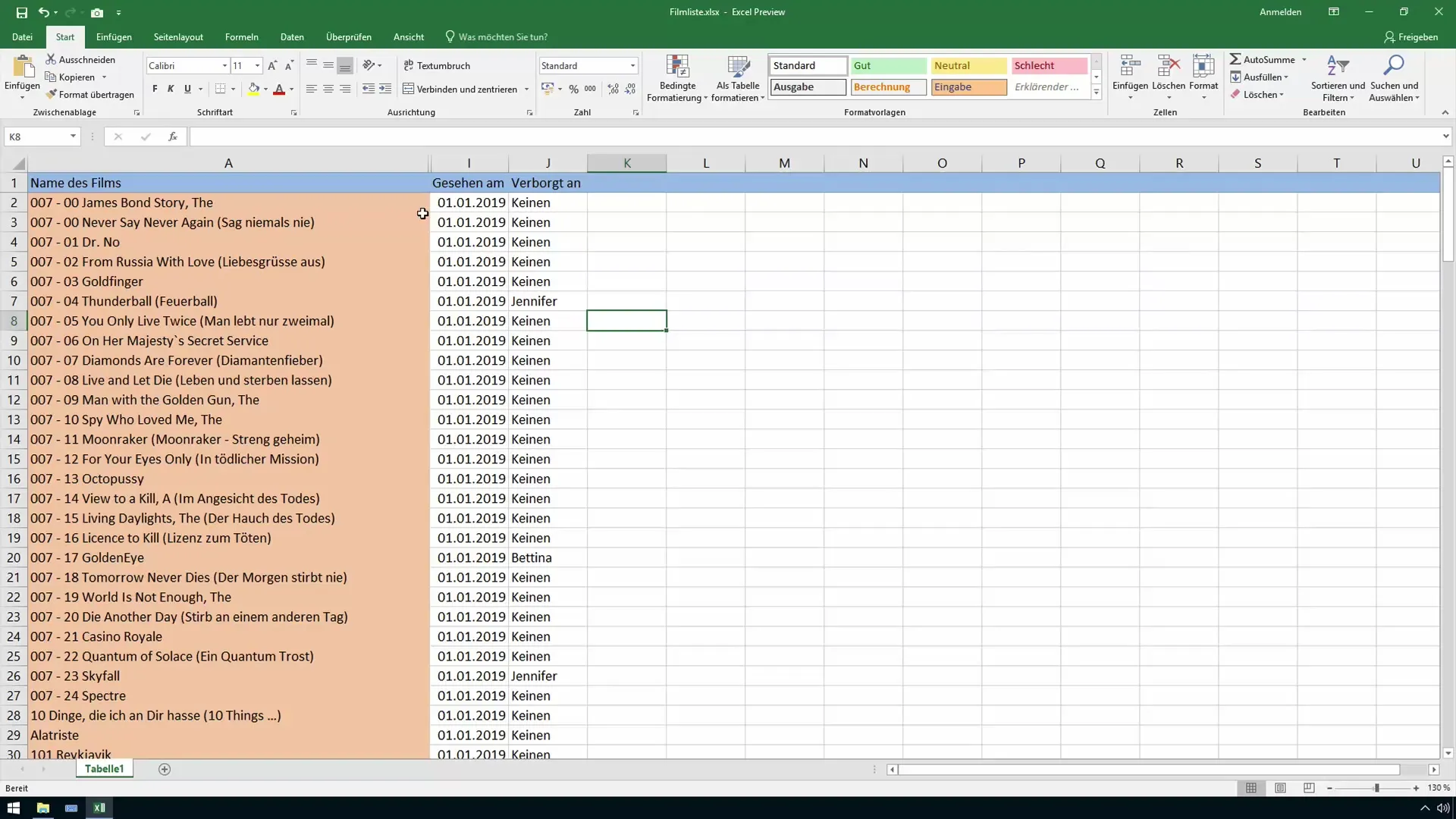 Sembunyikan baris dan kolom di Excel dengan efisien