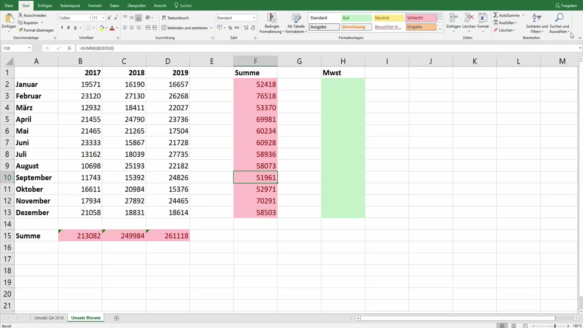 Formulės rodymas ir paryškinimas programoje "Excel