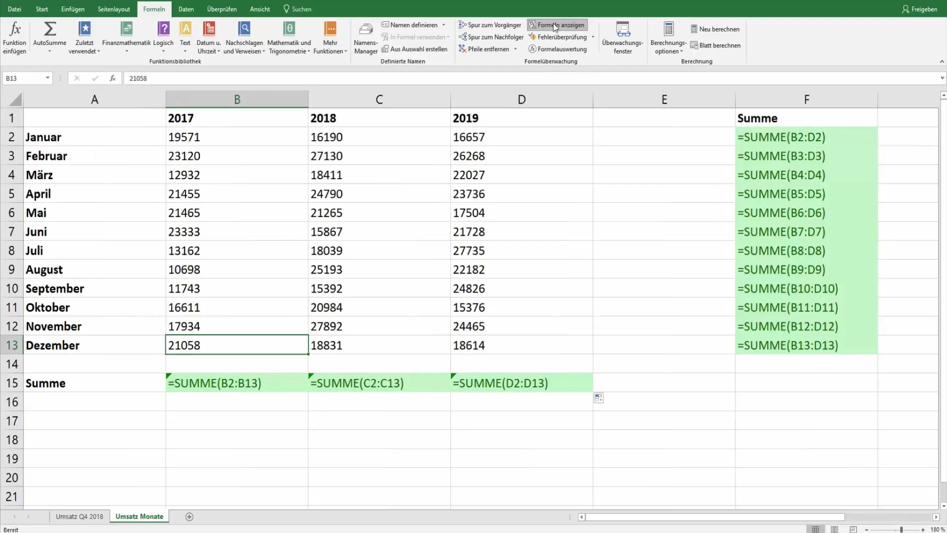 Formulės rodymas ir paryškinimas programoje "Excel