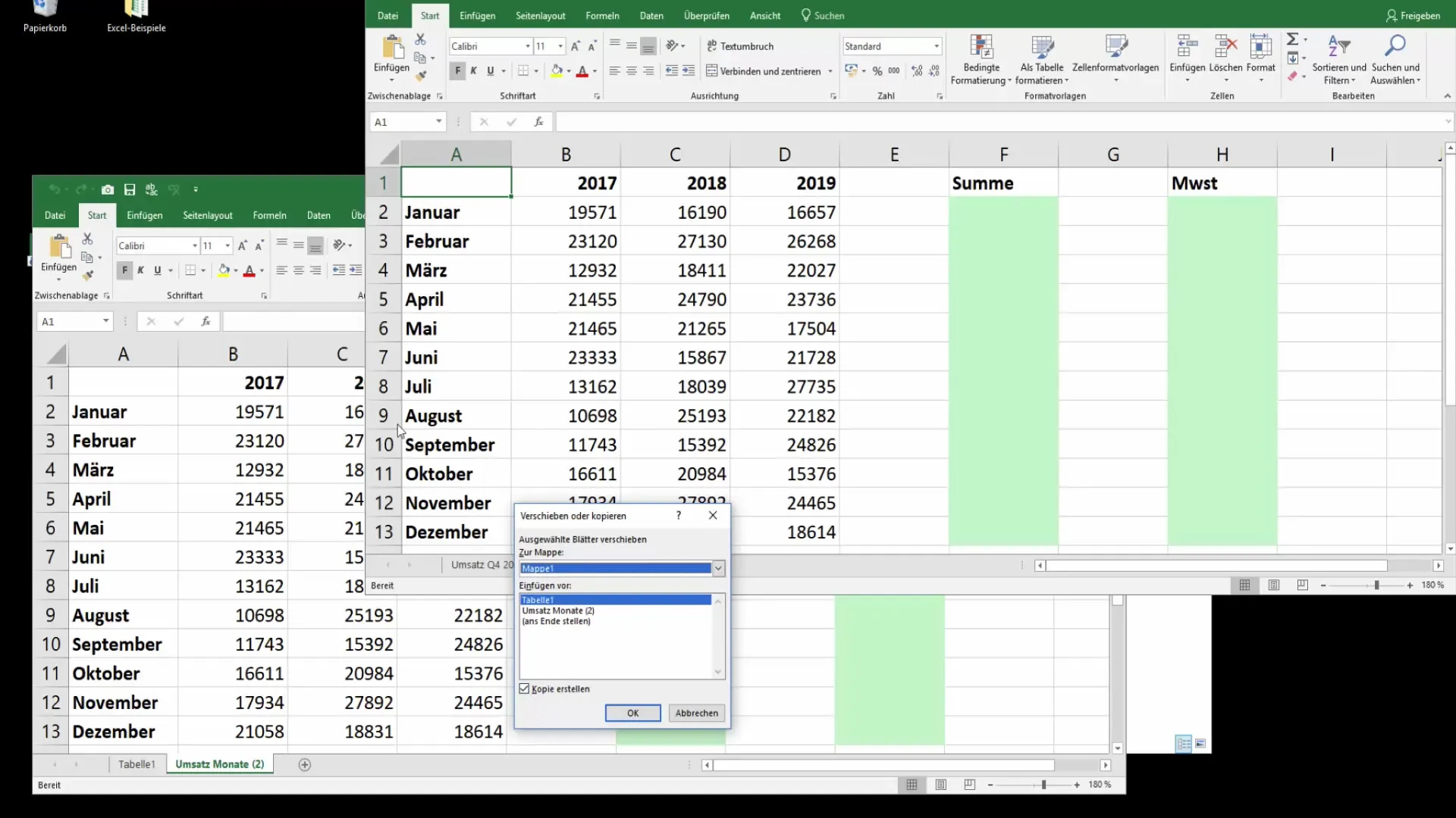 Excel: Työkirjan välillä olevien työkirjojen siirtäminen ja kopioiminen