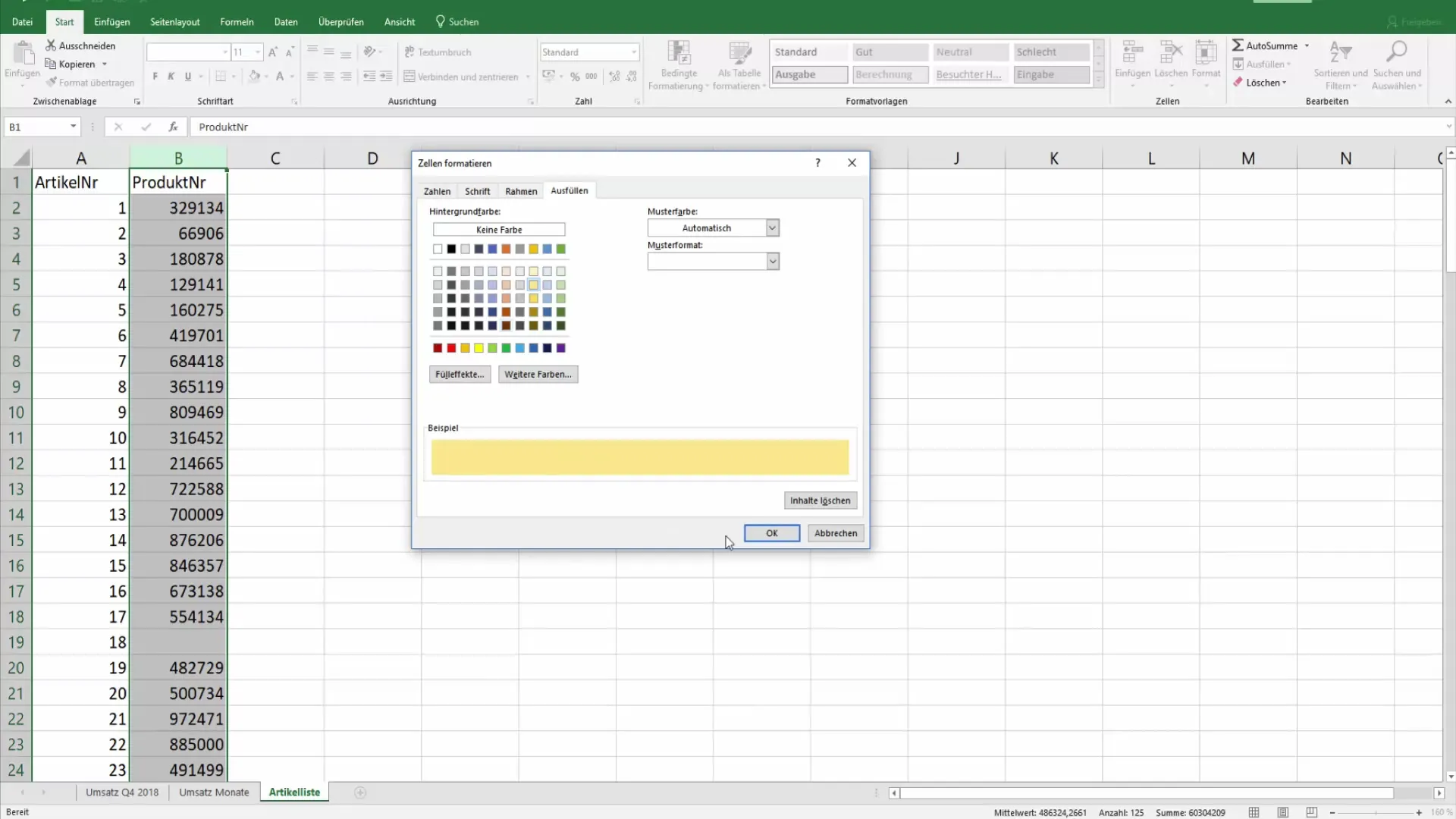 Colorare efficientemente le celle riempite in Excel