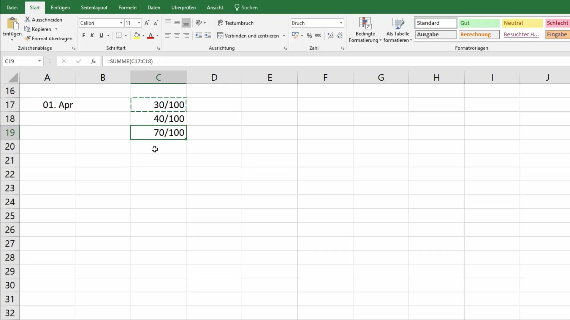 Rappresentare e calcolare correttamente le frazioni in Excel