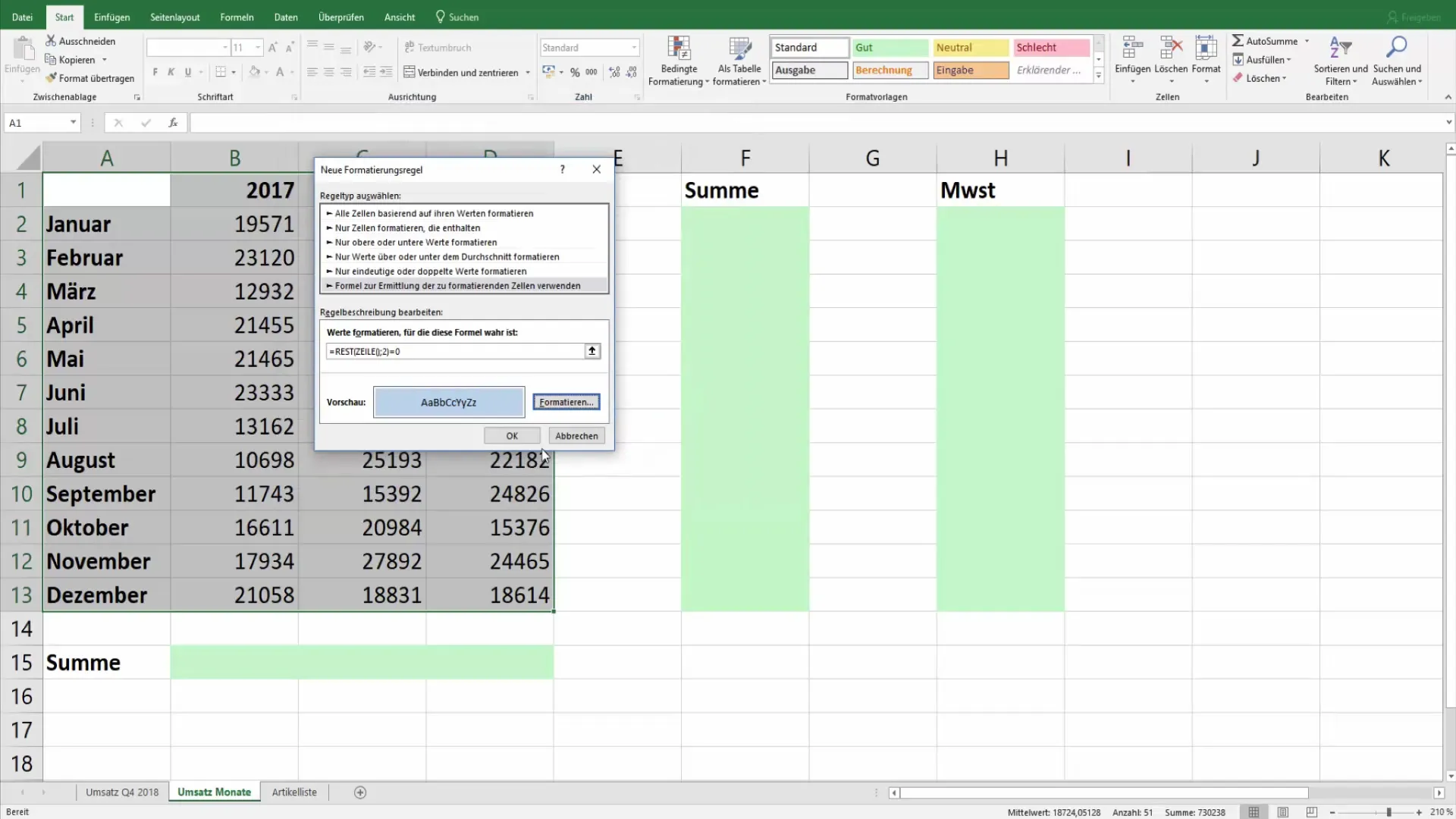 Excel: Her iki satırı nasıl renklendirirsiniz