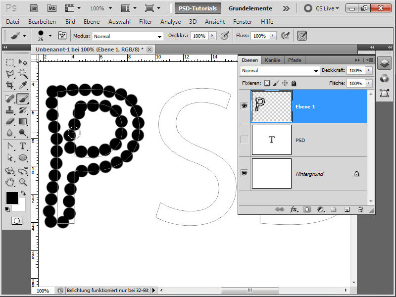 Text effects using the paths panel and various brushes