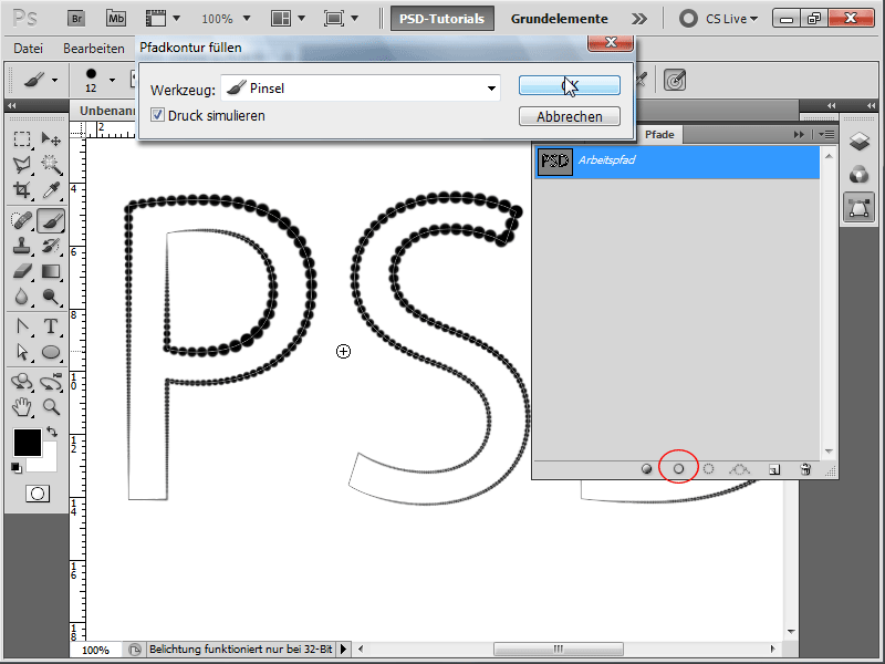 Text effects using the paths panel and various brushes