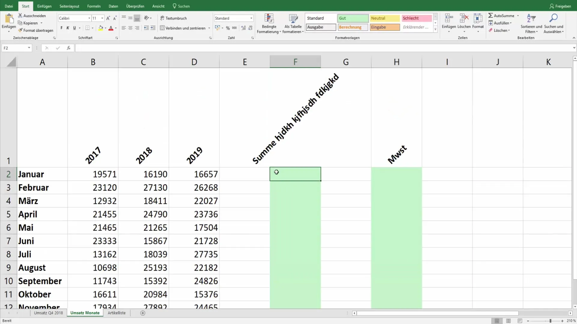 Efektyvus "Excel" lentelių su pasvirusiomis antraštėmis projektavimas