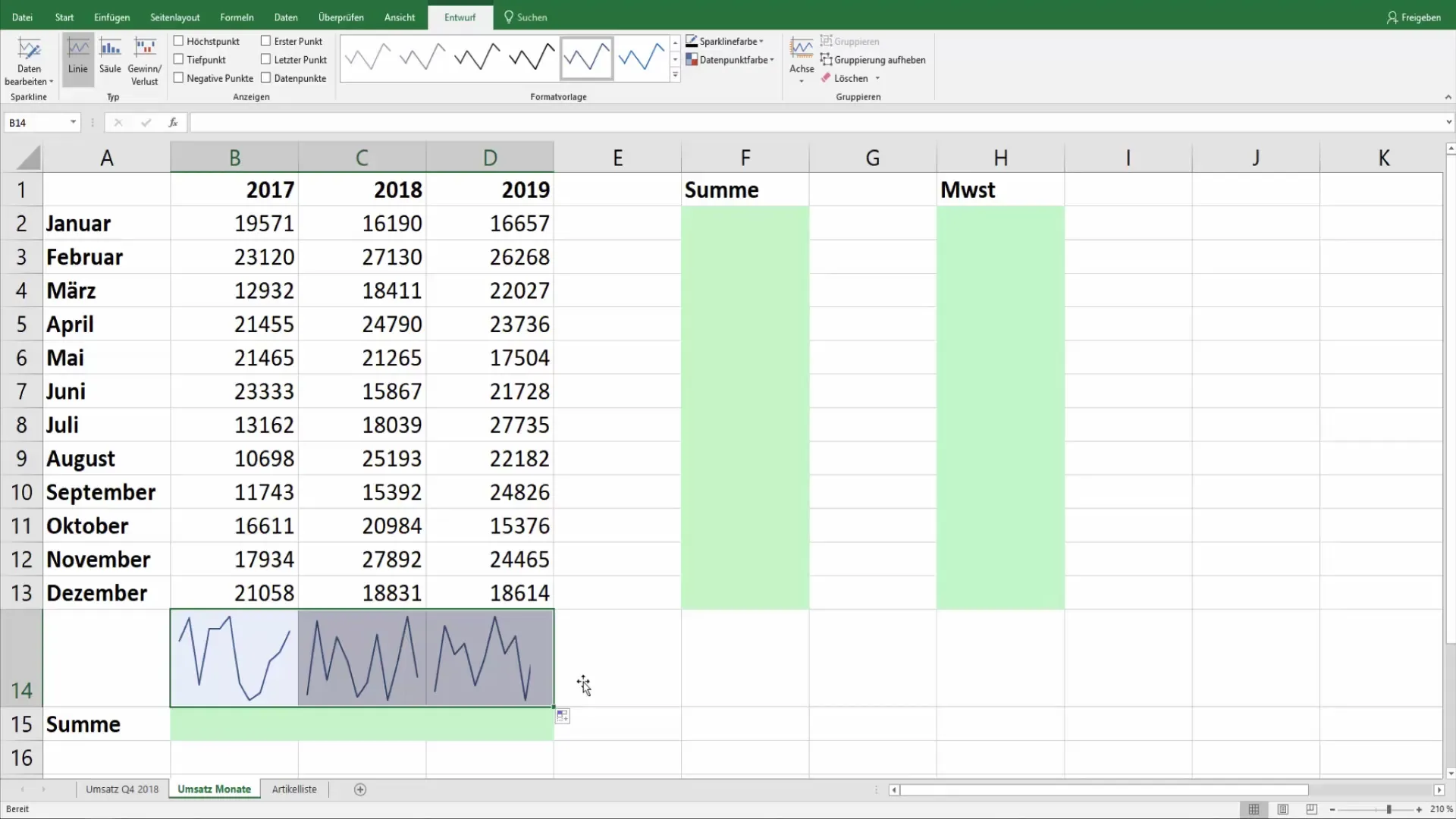 Sparklinės eilutės "Excel" programoje: kaip aiškiai pateikti duomenis