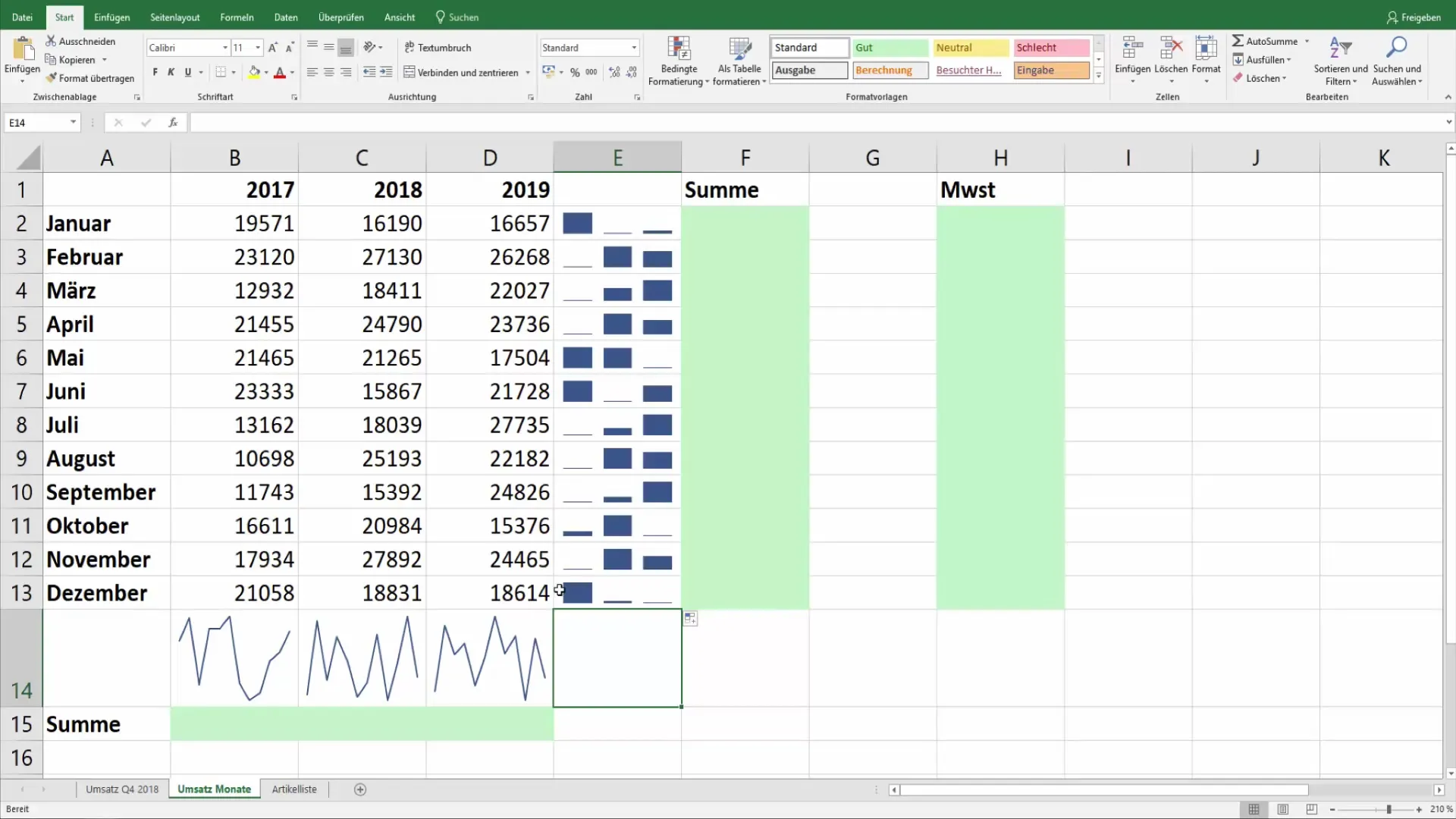 Sparklinės eilutės "Excel" programoje: kaip aiškiai pateikti duomenis