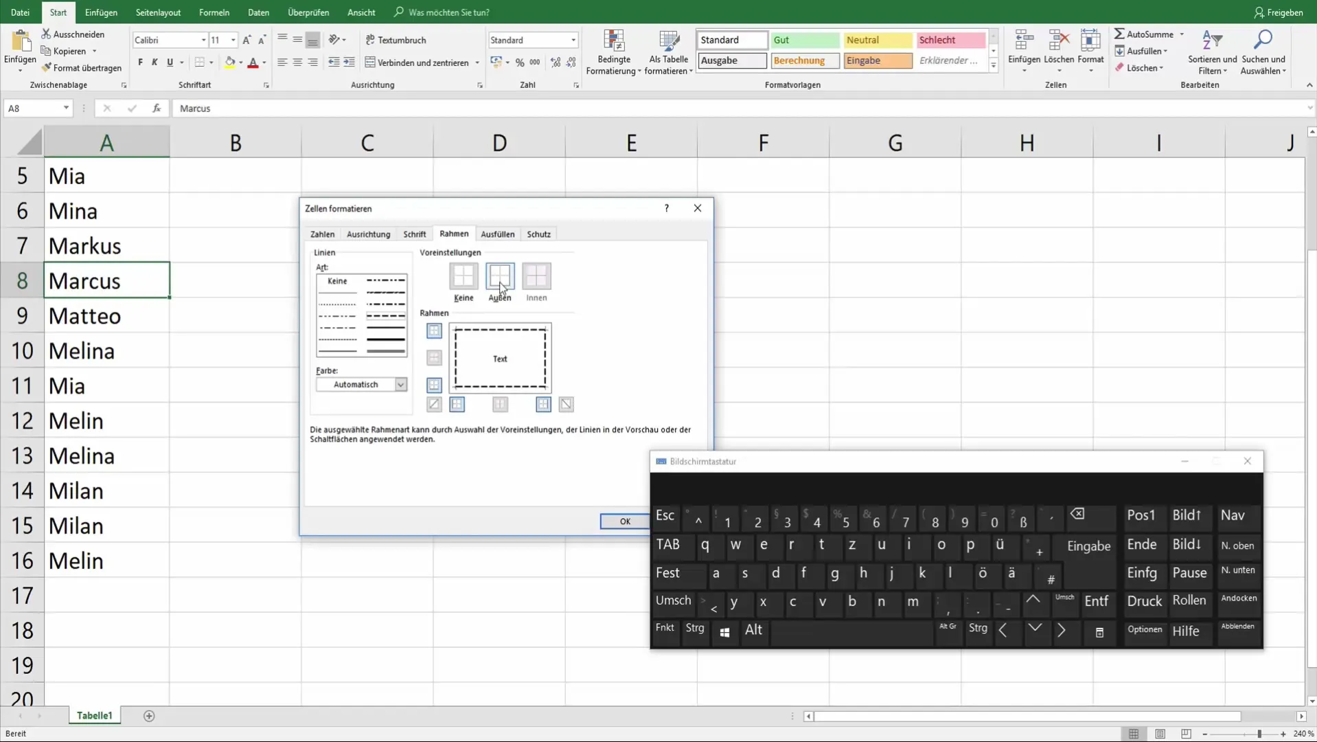 Oblikovanje linij v celicah - Excel vodič