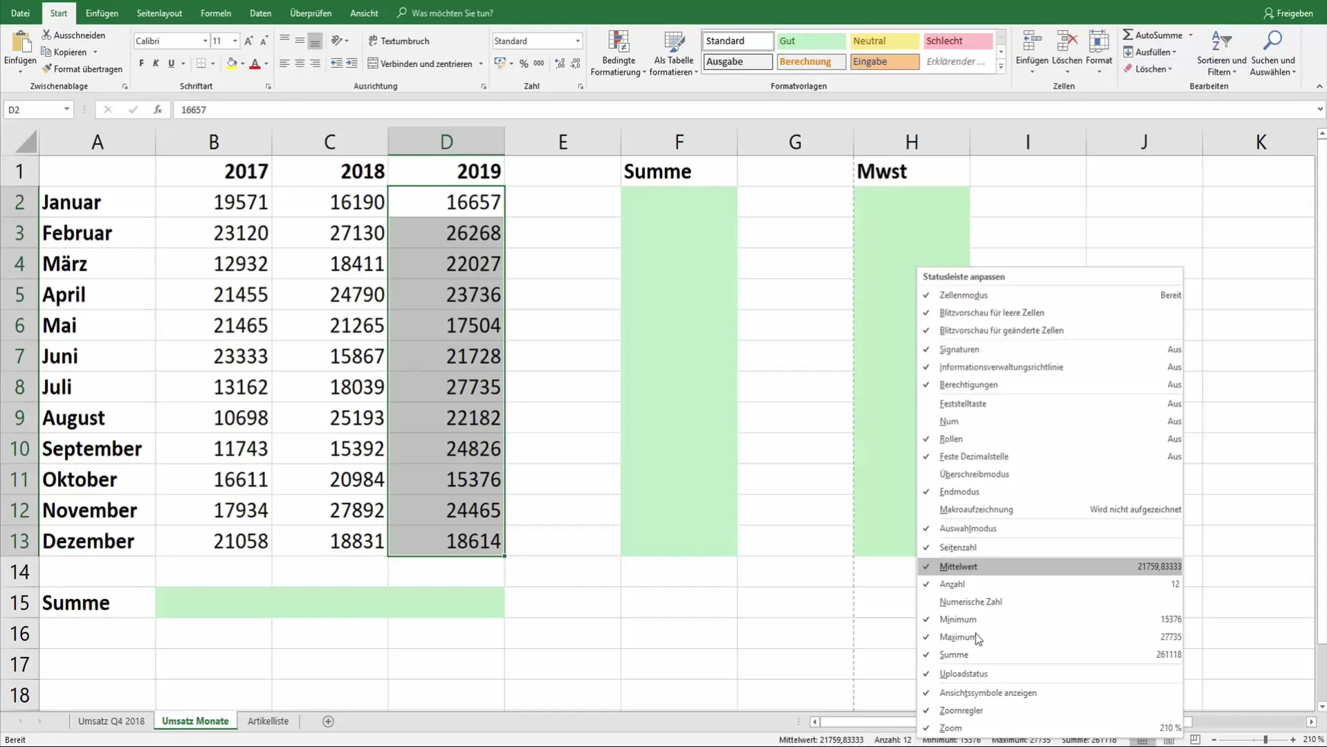 Лентата със състоянието на Excel - лесно правене на бързи изчисления