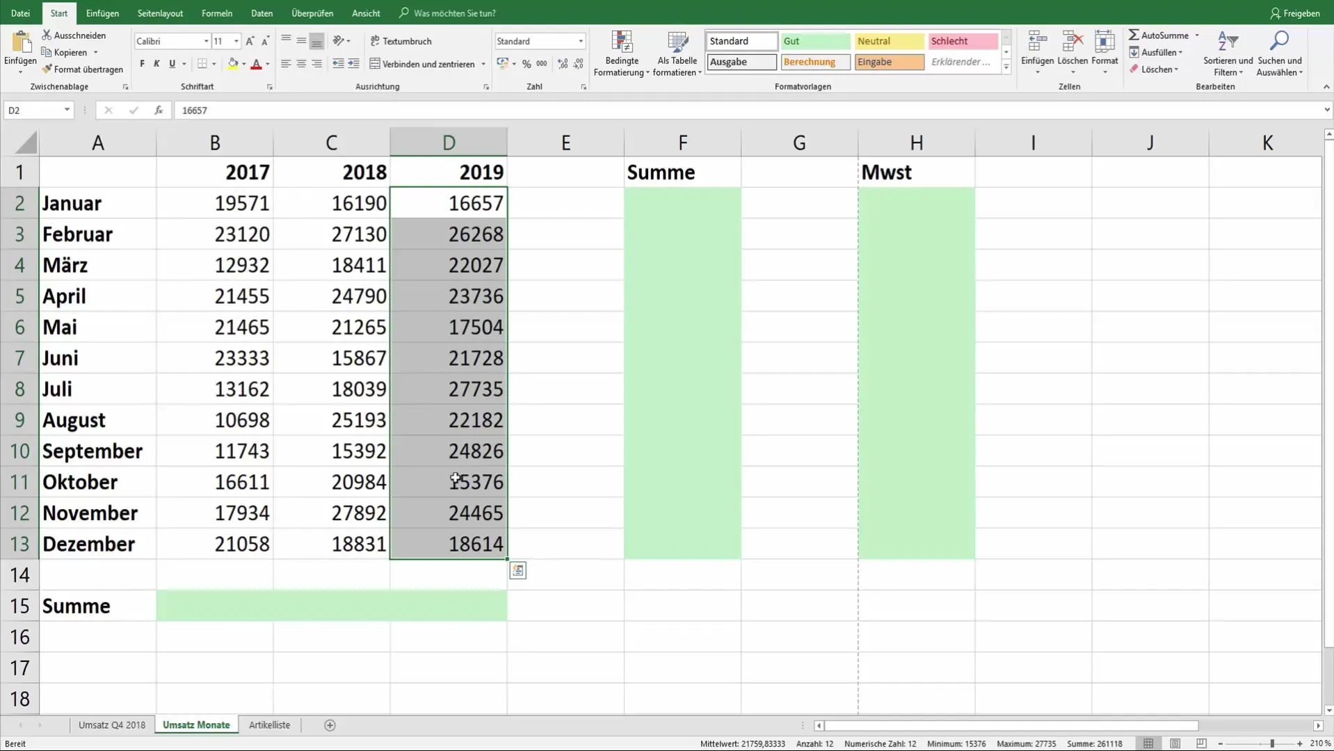 Excel Durum Çubuğu - Hızlı hesaplamalar kolayca yapılabilir