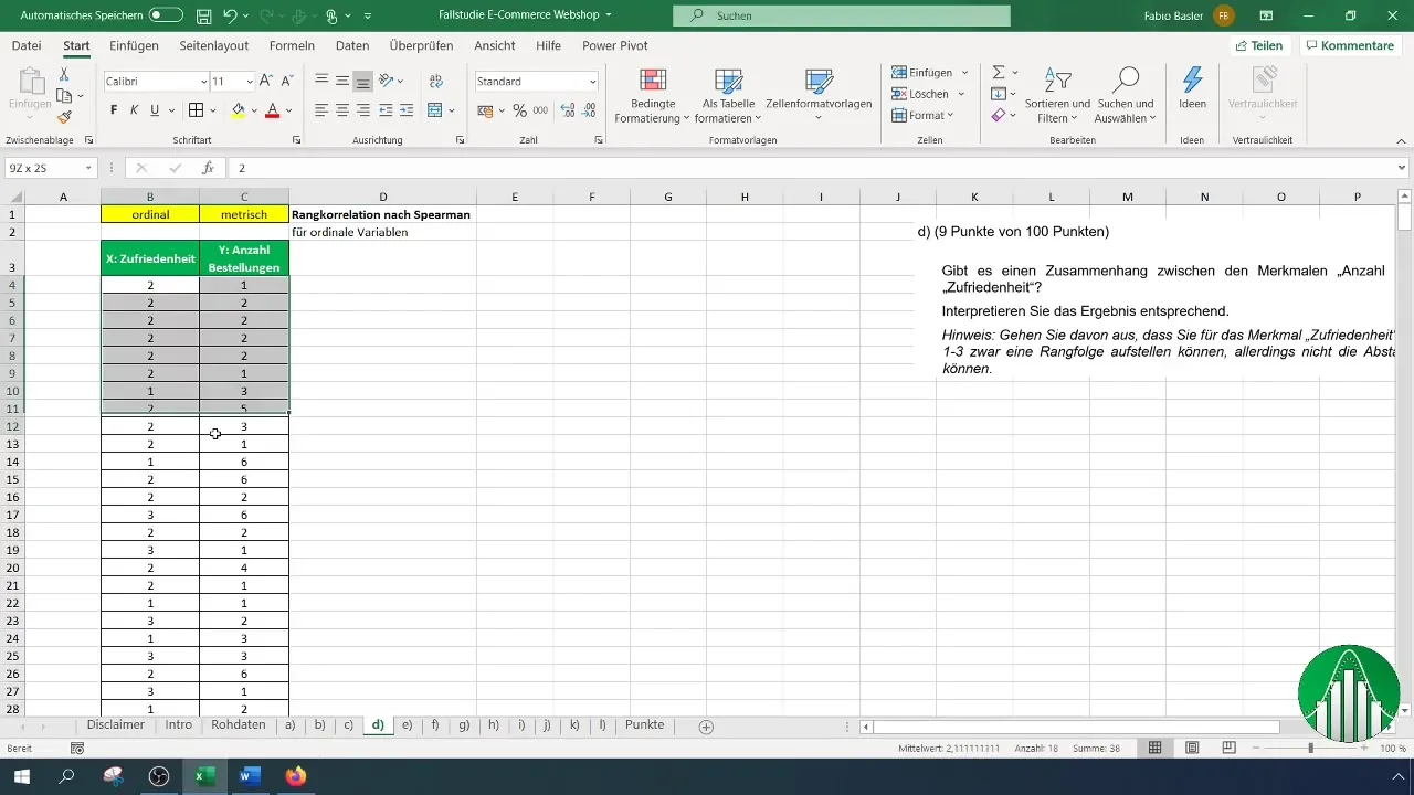 Cálculo de la correlación de rangos de Spearman en Excel