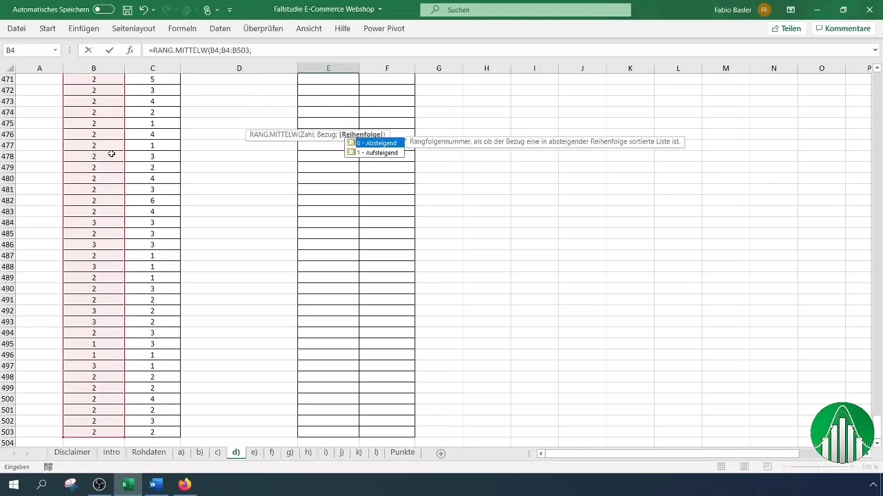 Cálculo de la correlación de rangos de Spearman en Excel