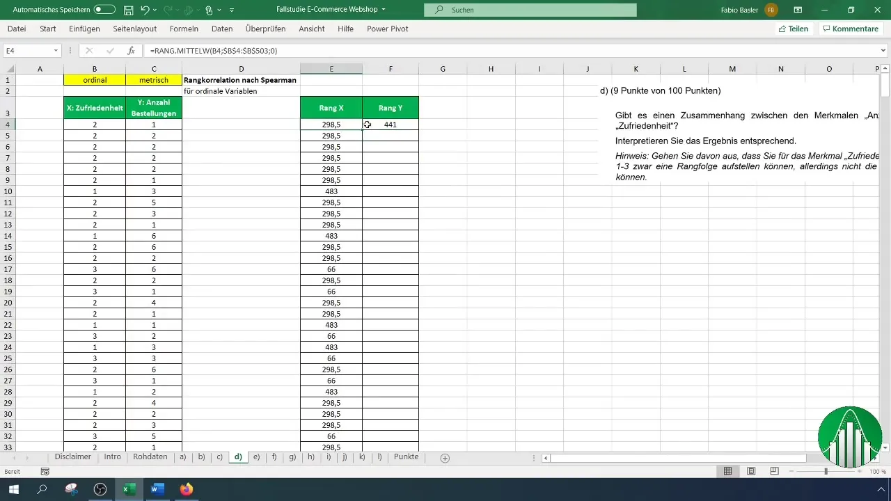 Cálculo de la correlación de rangos de Spearman en Excel