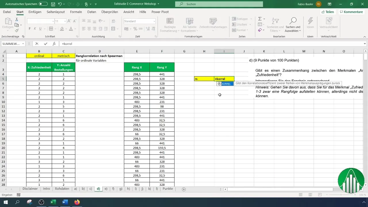 Cálculo de la correlación de rangos de Spearman en Excel