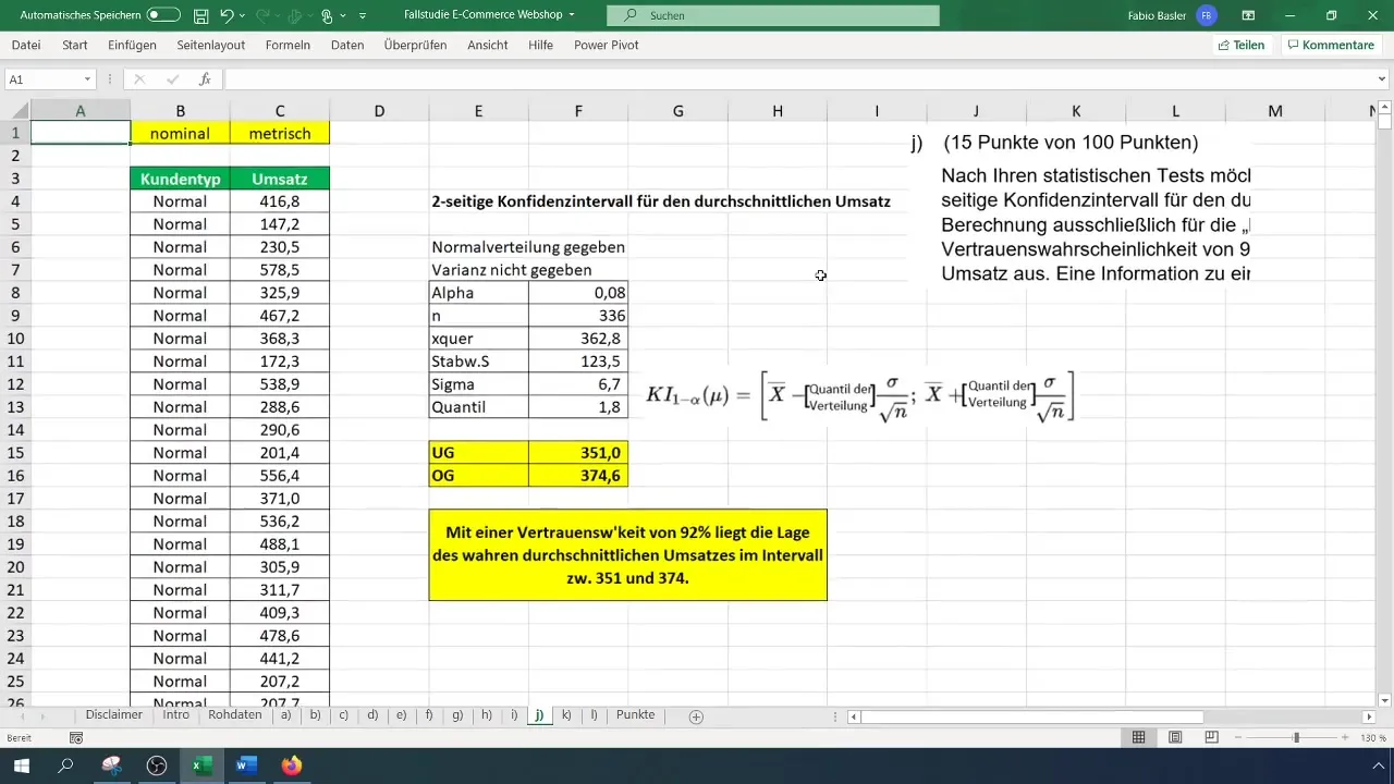 Vypočítej interval spolehlivosti pro tržby v programu Excel