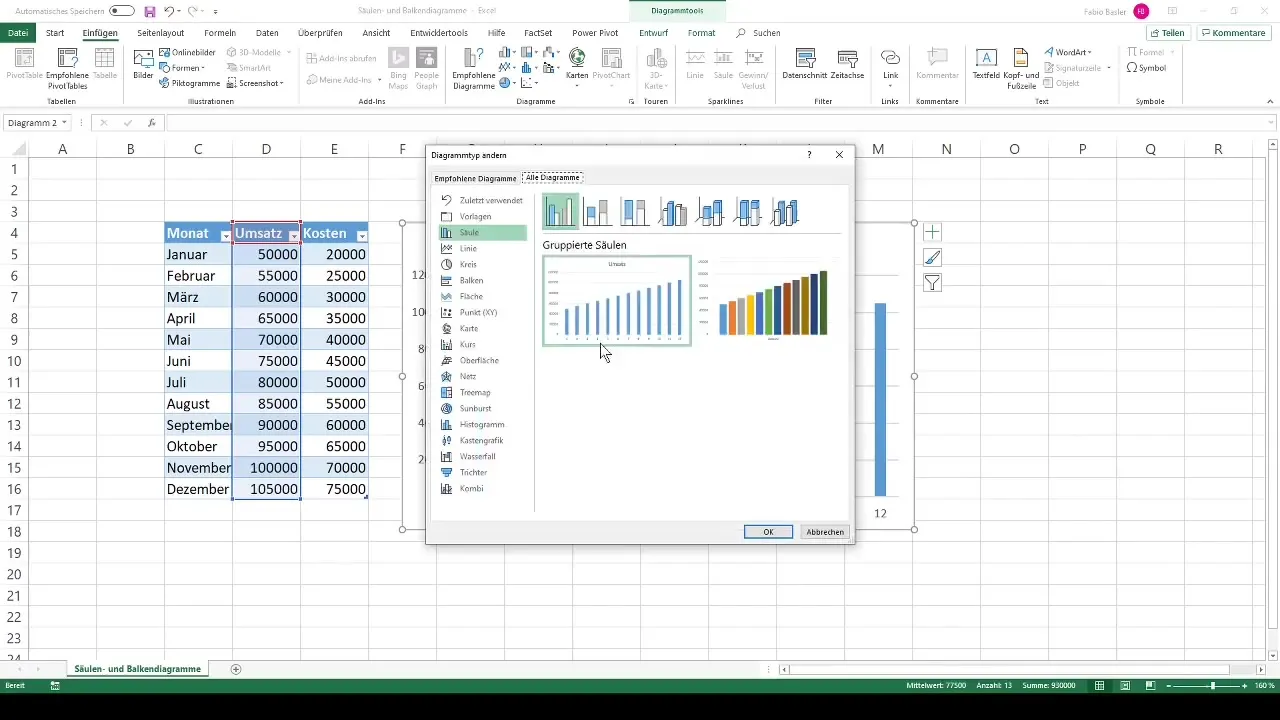 Análise visual de dados - criação de gráficos de colunas e de barras no Excel