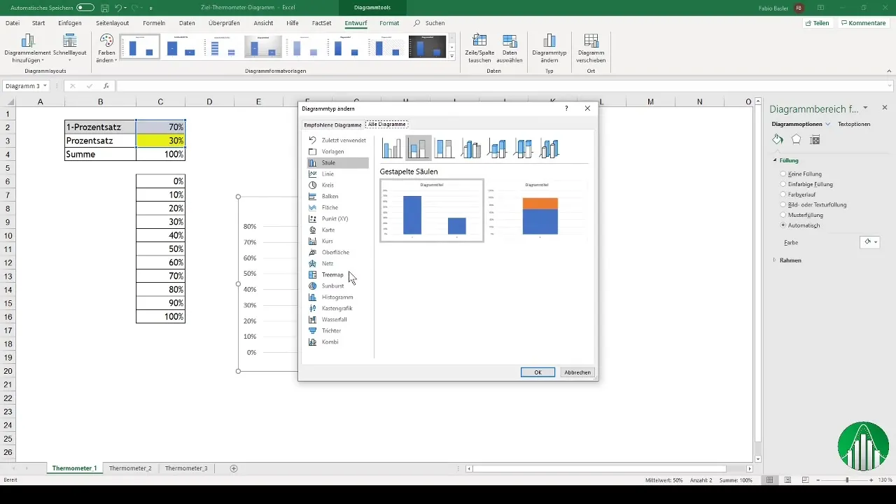 Izveidojiet termometra diagrammu programmā Excel