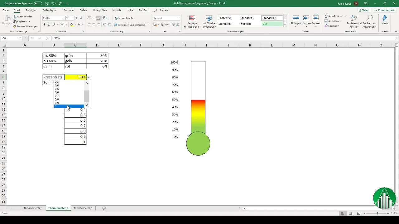 Crear un gráfico de termómetro en Excel