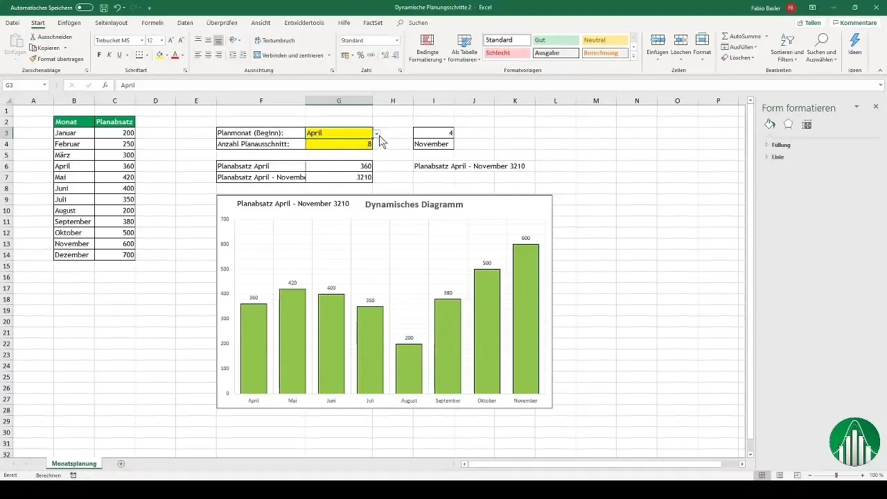 Membuat diagram interaktif di Excel dengan langkah perencanaan yang dinamis