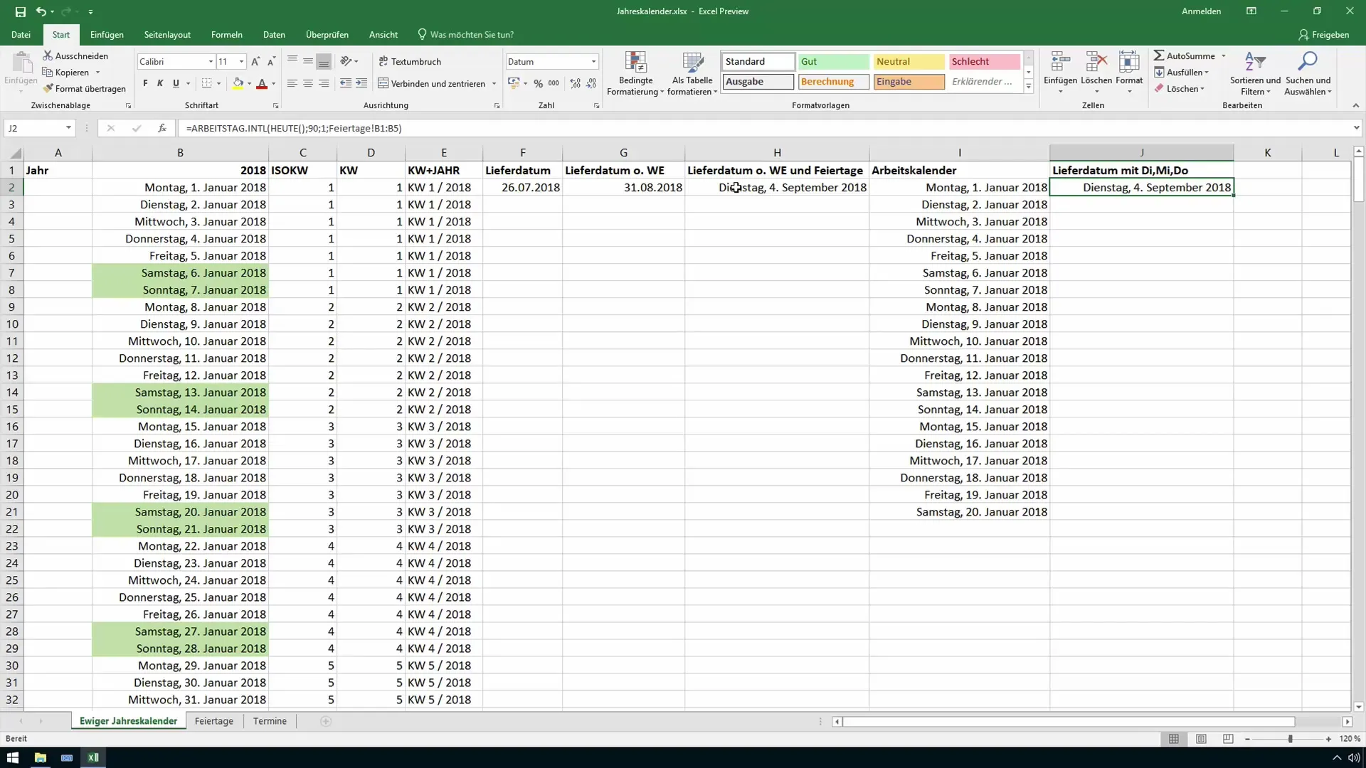 Perhitungan data di masa depan di Excel