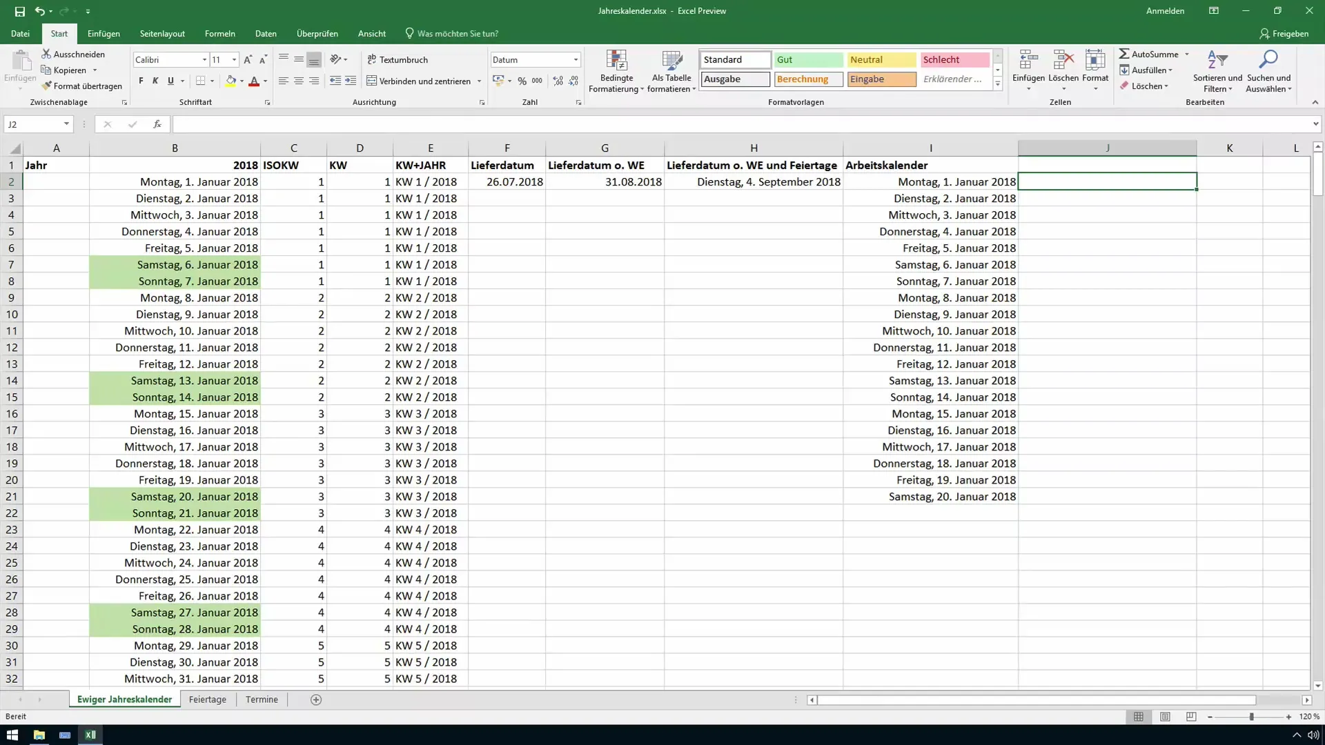 Calcul des données futures dans Excel