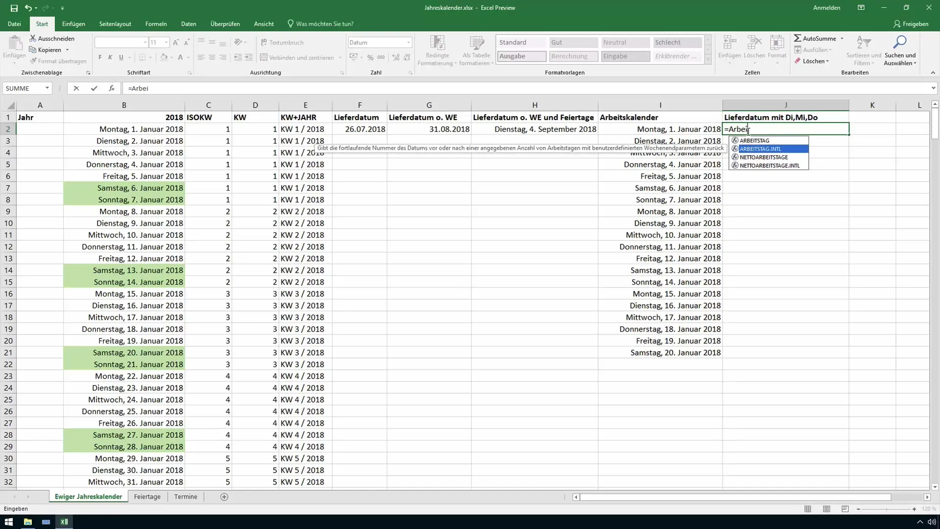 Perhitungan data di masa depan di Excel