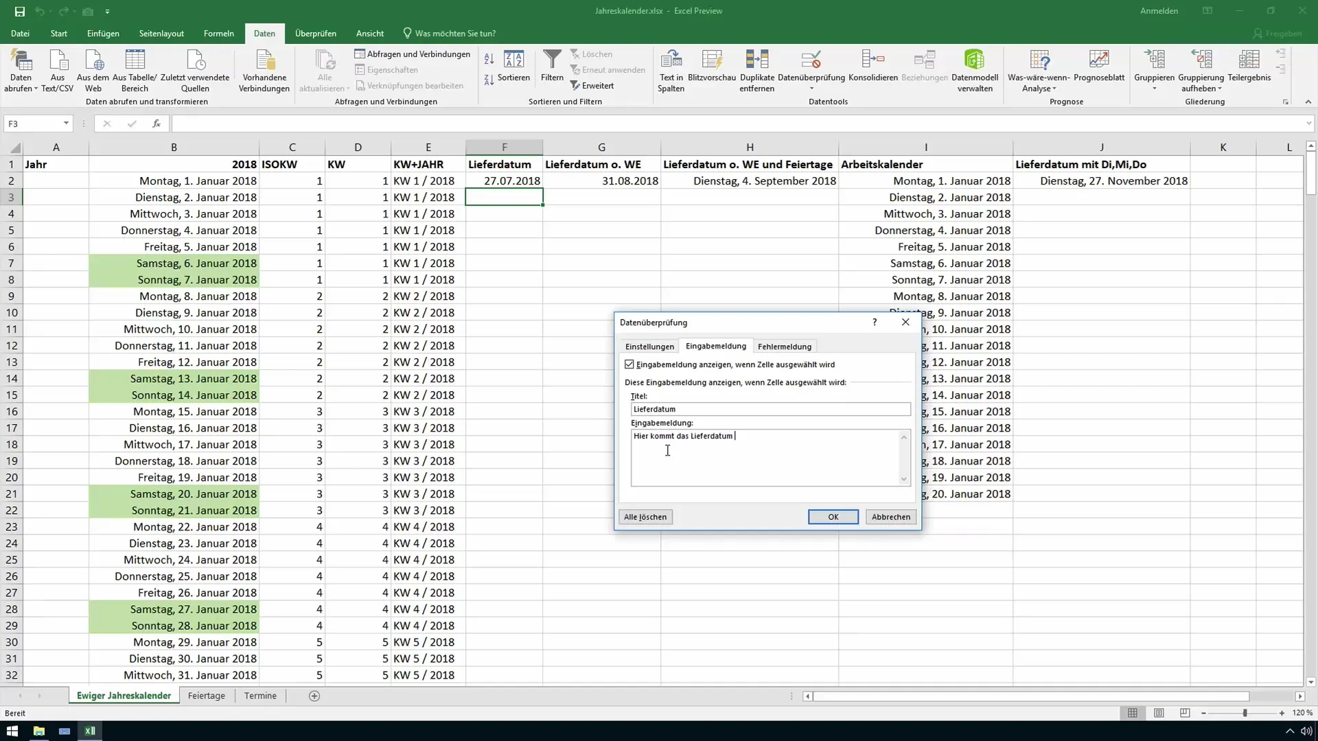 Textes d'aide pour les cellules dans Excel - Comment améliorer les invites de saisie