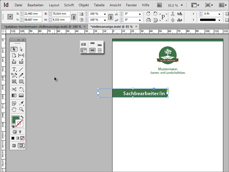 Designing a job advertisement in Adobe InDesign