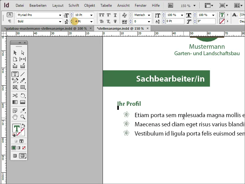 Oblikujte oglas za delovno mesto v programu Adobe InDesign.