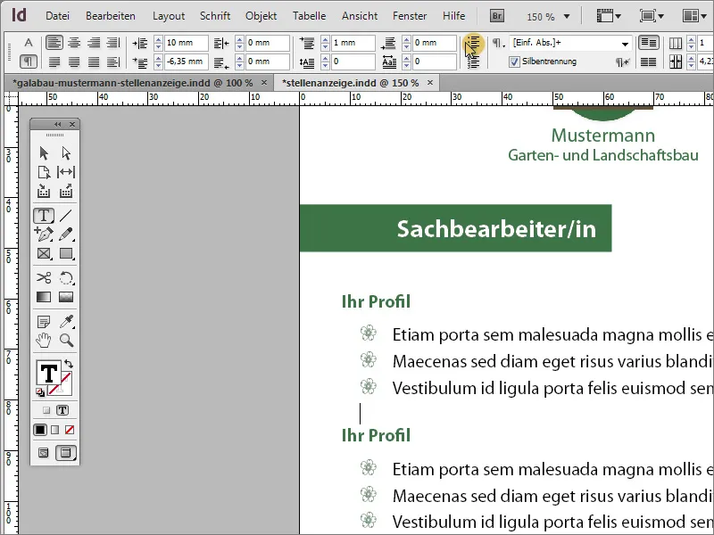 Oblikovanje oglasa za delovno mesto v programu Adobe InDesign