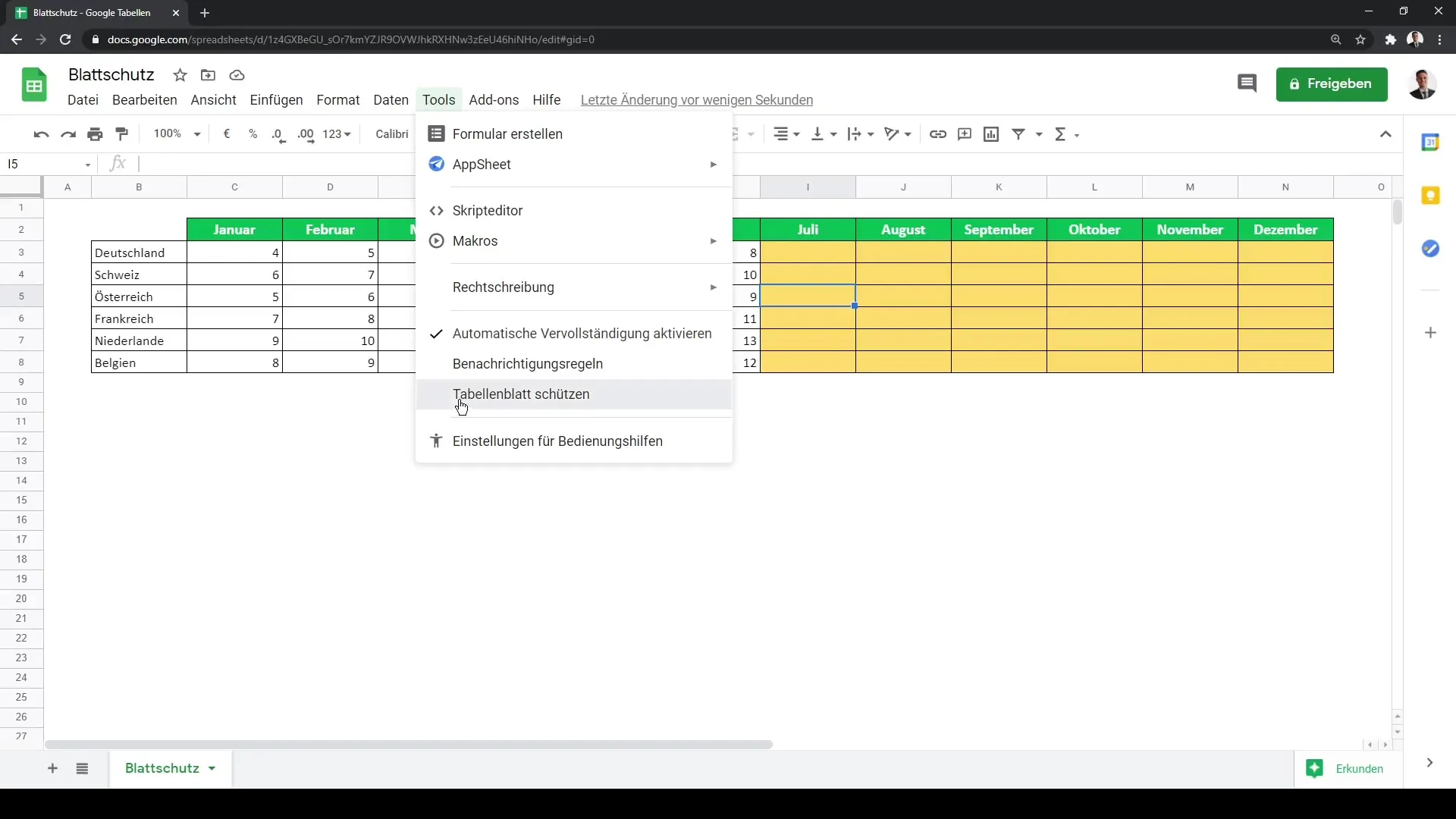 Imposta protezione foglio in Google Sheets per massima sicurezza