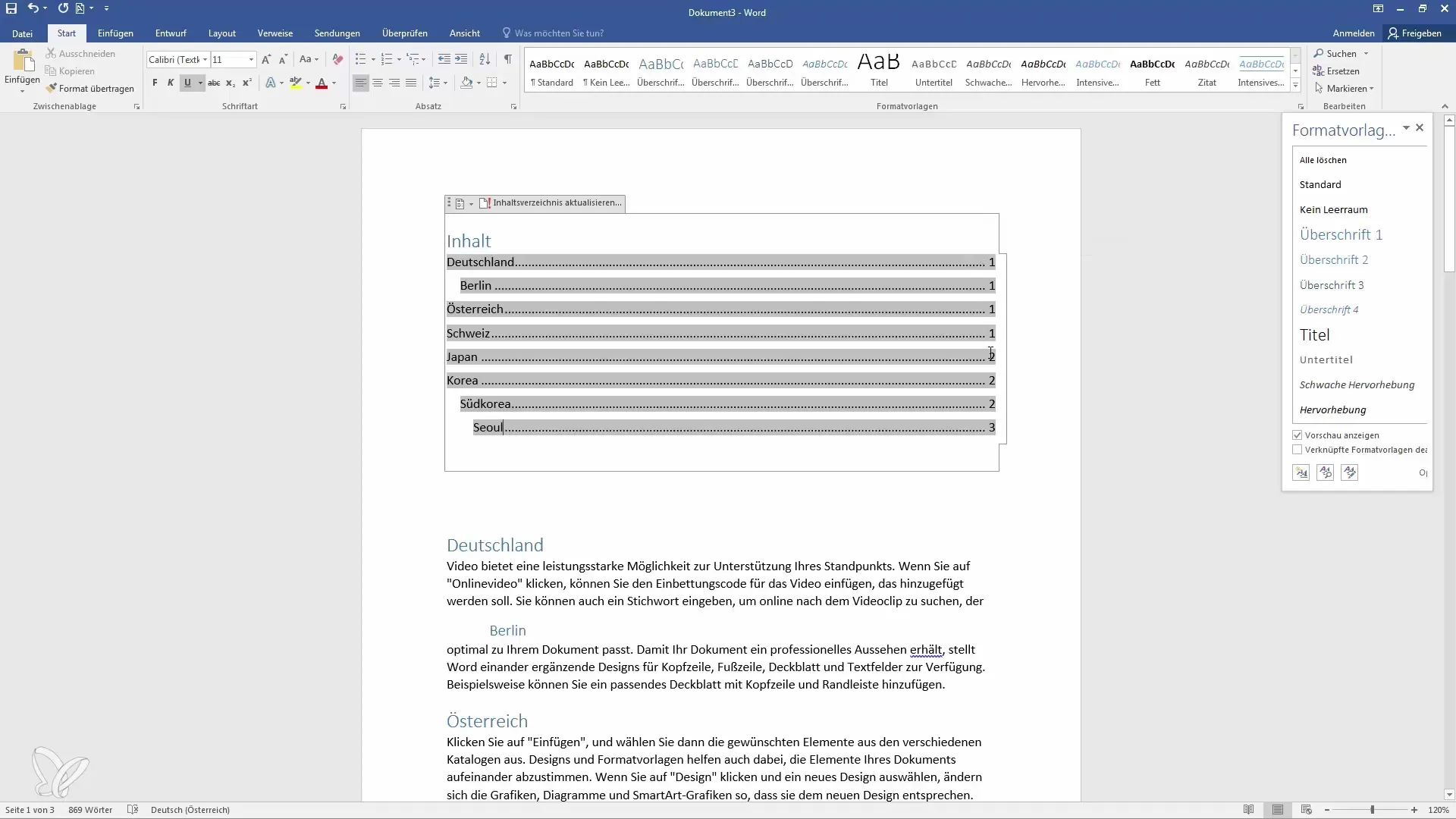 Membuat dan menyesuaikan daftar isi otomatis di Word