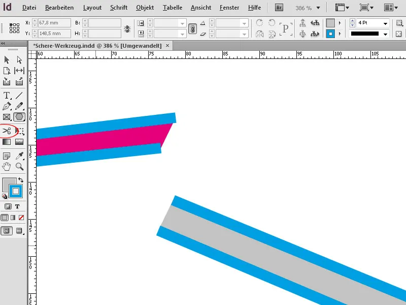 Das Schere-Werkzeug in InDesign