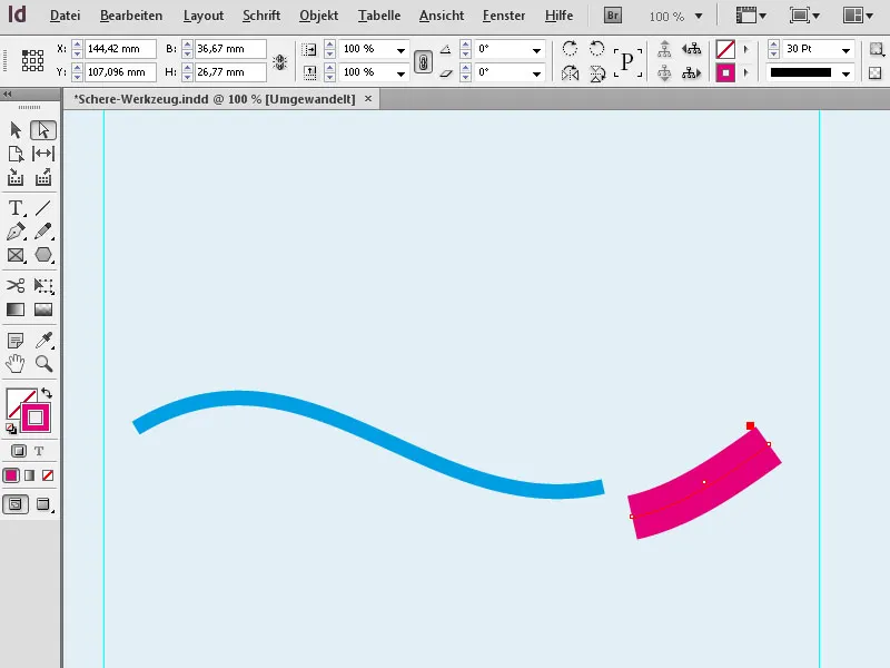 Verktyget Sax i InDesign