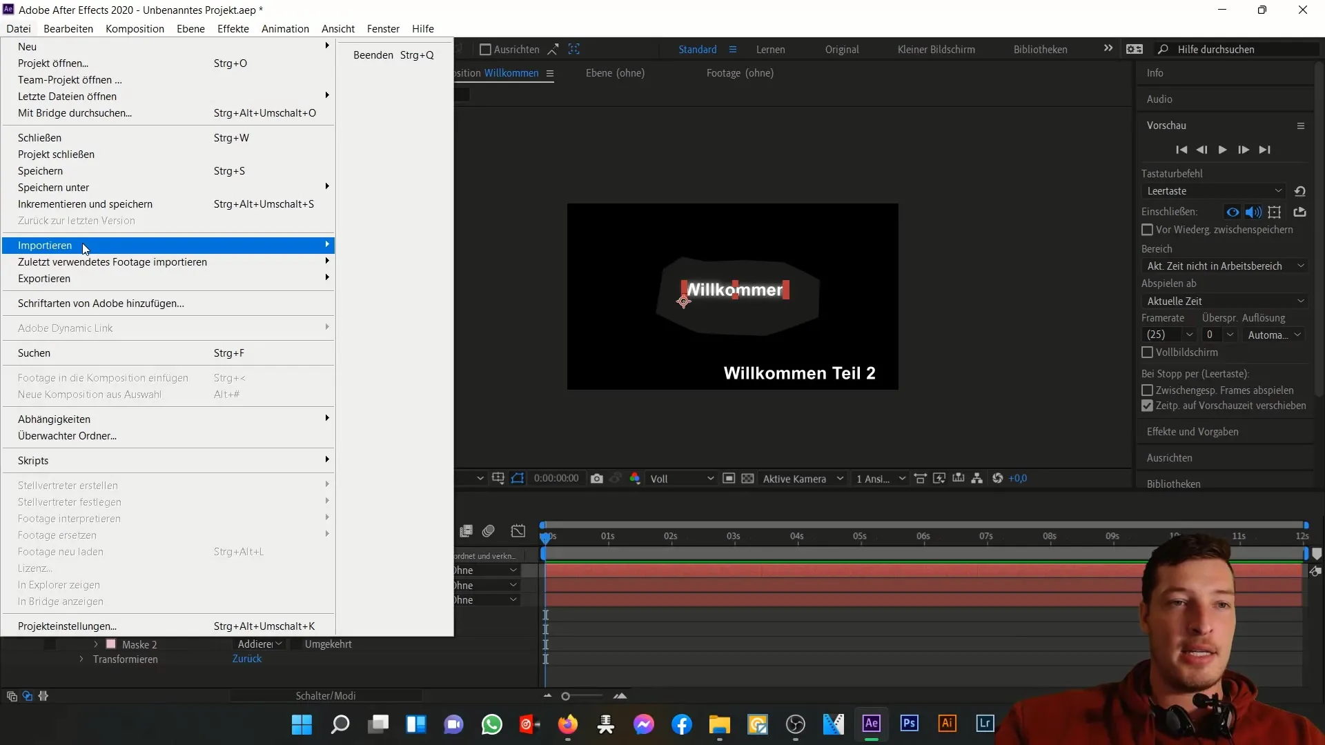 Projekta apgabala pārskats programmā After Effects