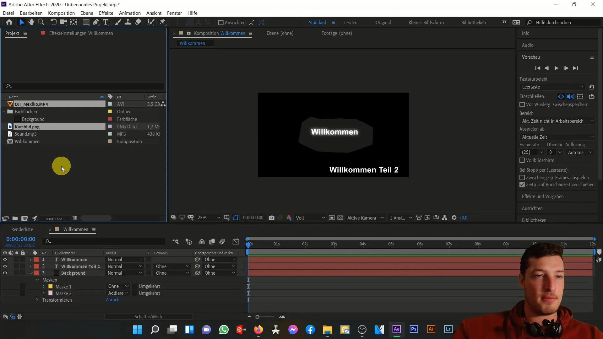 Gambaran umum area proyek di After Effects